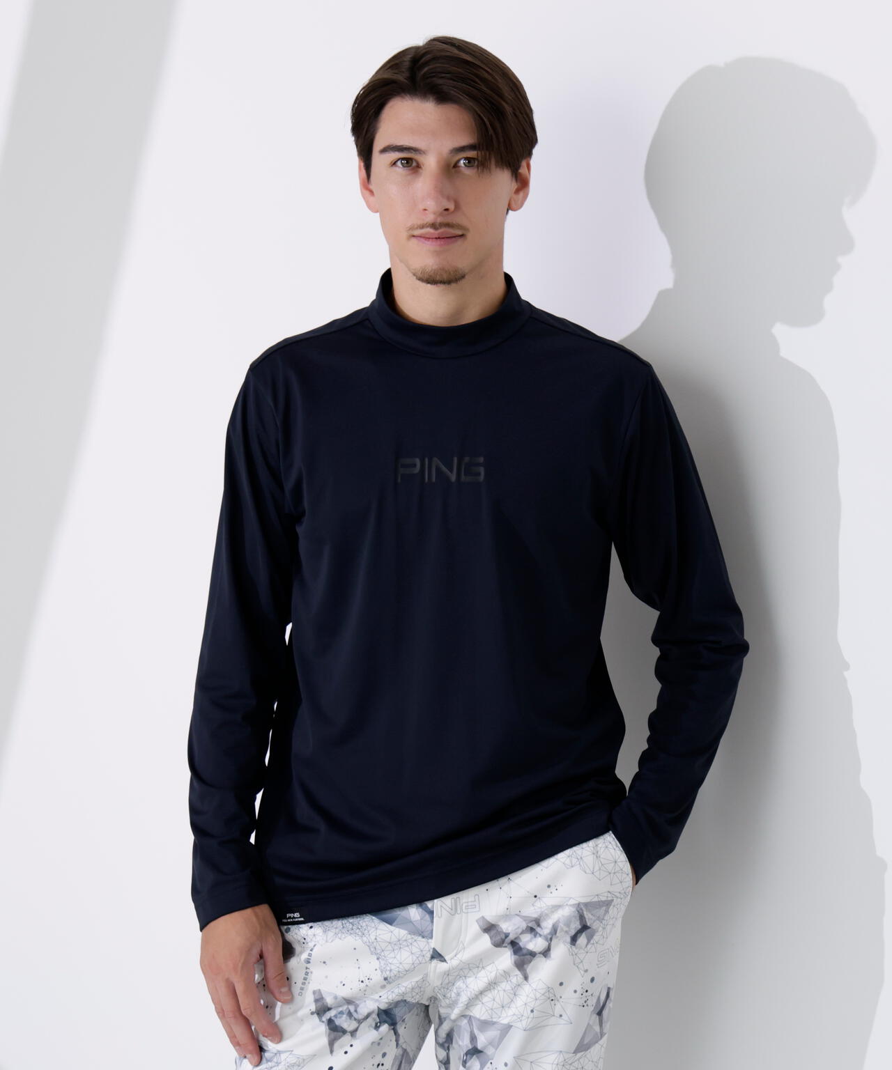 PING APPAREL】トリコット長袖ハイネックカットソー