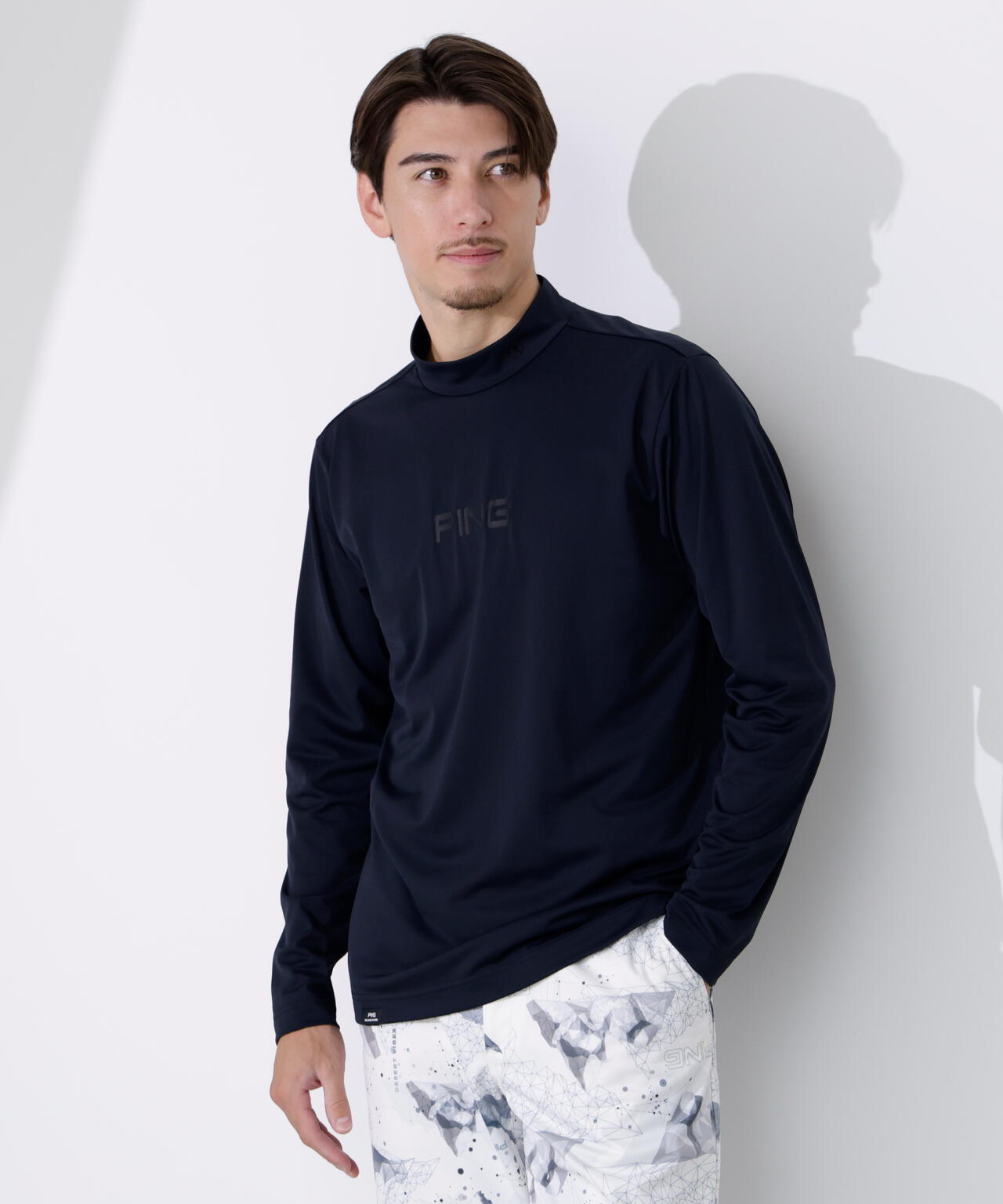 PING APPAREL】トリコット長袖ハイネックカットソー