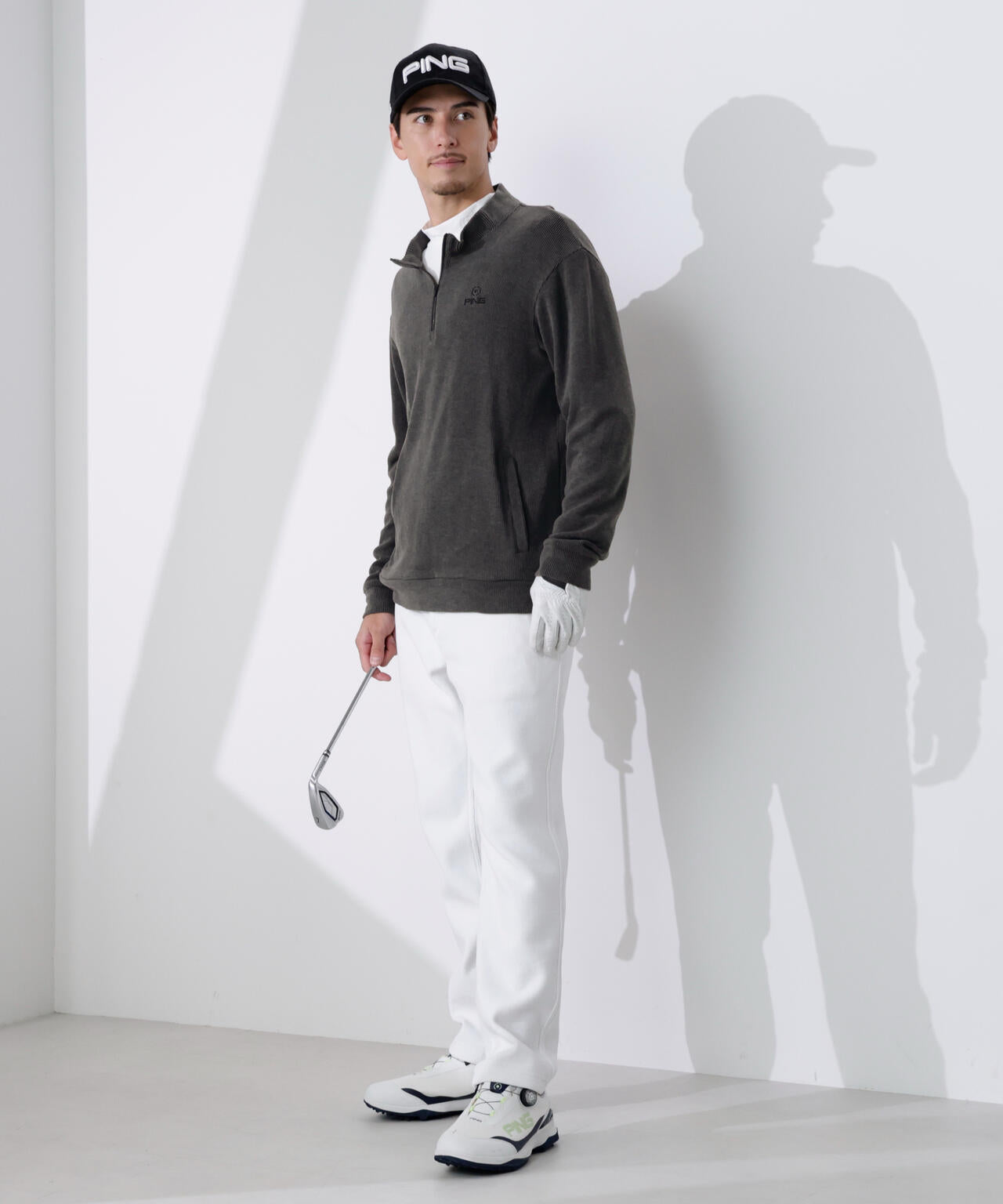 PING ハーフジップスニード PING APPAREL】ハーフジップハイネックジャガードニット