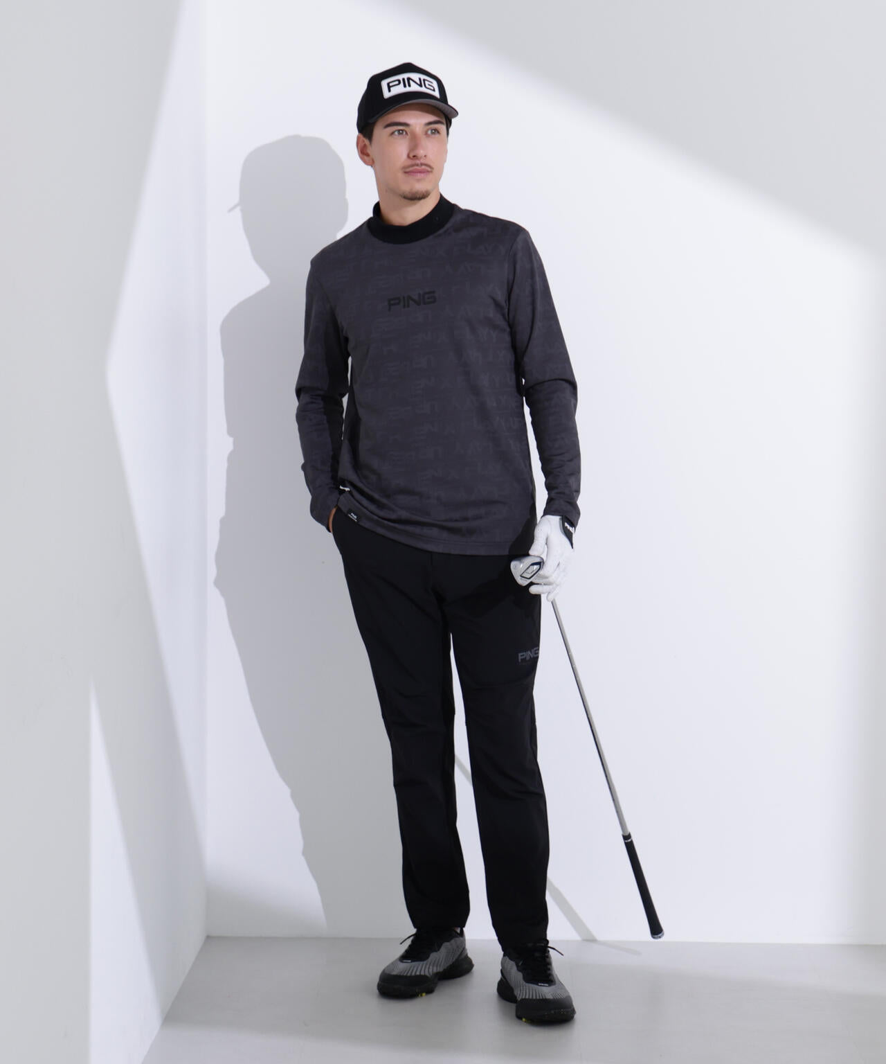 【PING APPAREL】凸凹PLAYロゴジャカード長袖ハイネックシャツ ＜PERFORMANCE＞ (MENS)