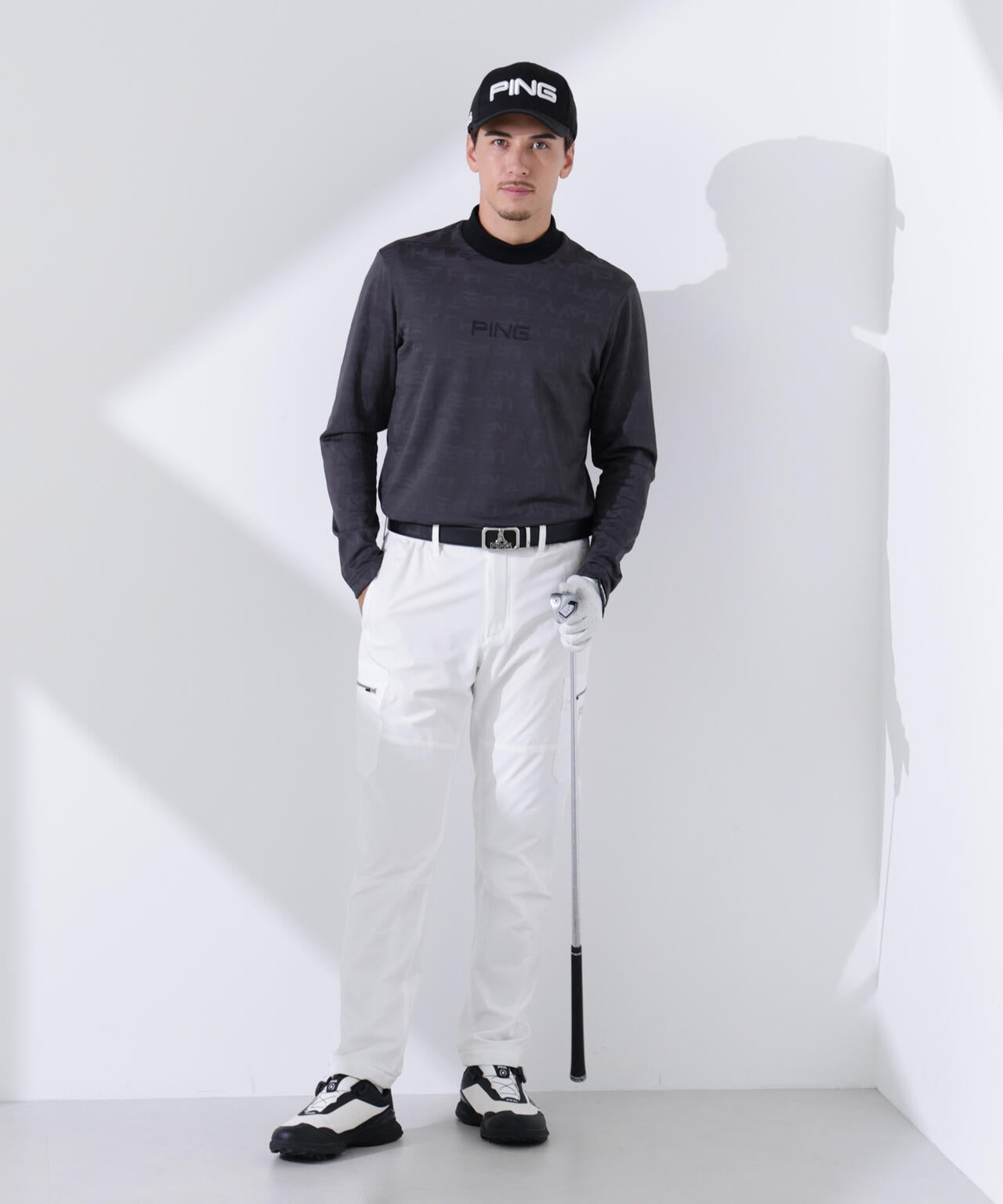 【PING APPAREL】凸凹PLAYロゴジャカード長袖ハイネックシャツ ＜PERFORMANCE＞ (MENS)