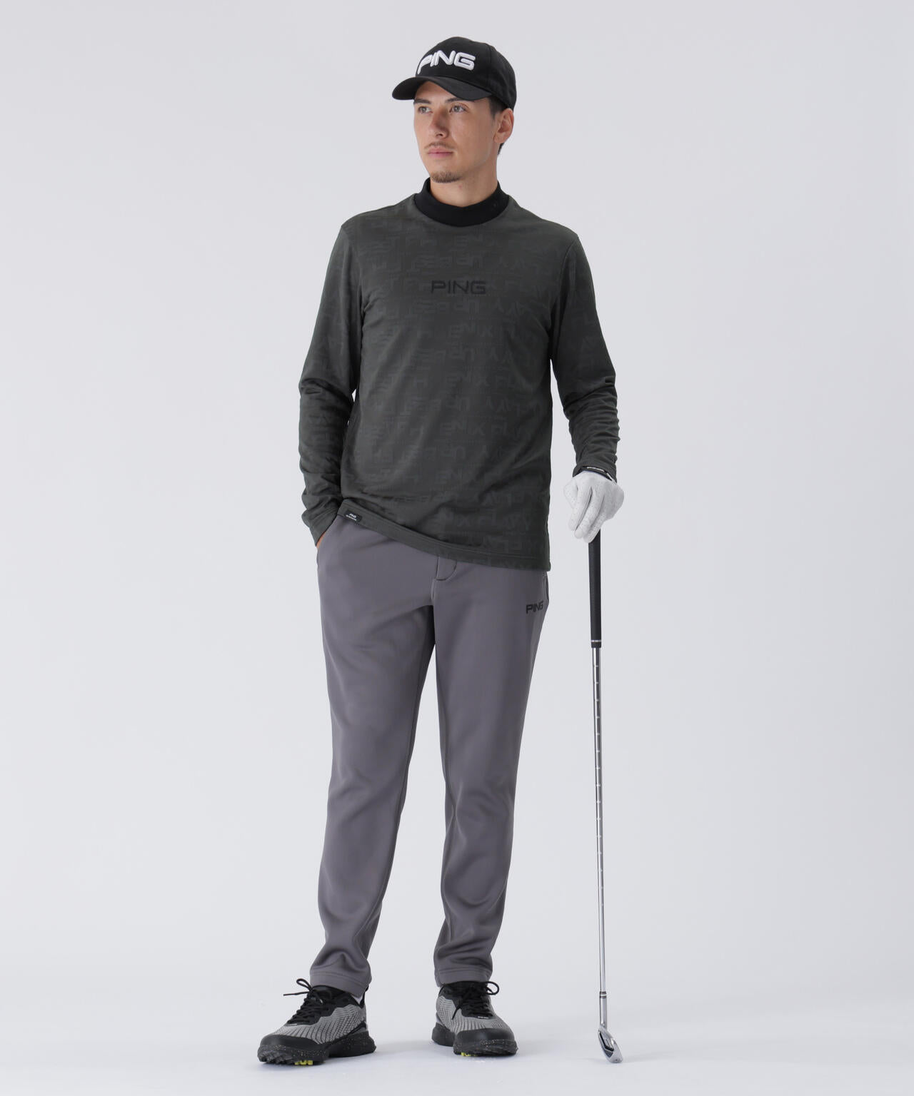 【PING APPAREL】凸凹PLAYロゴジャカード長袖ハイネックシャツ ＜PERFORMANCE＞ (MENS)
