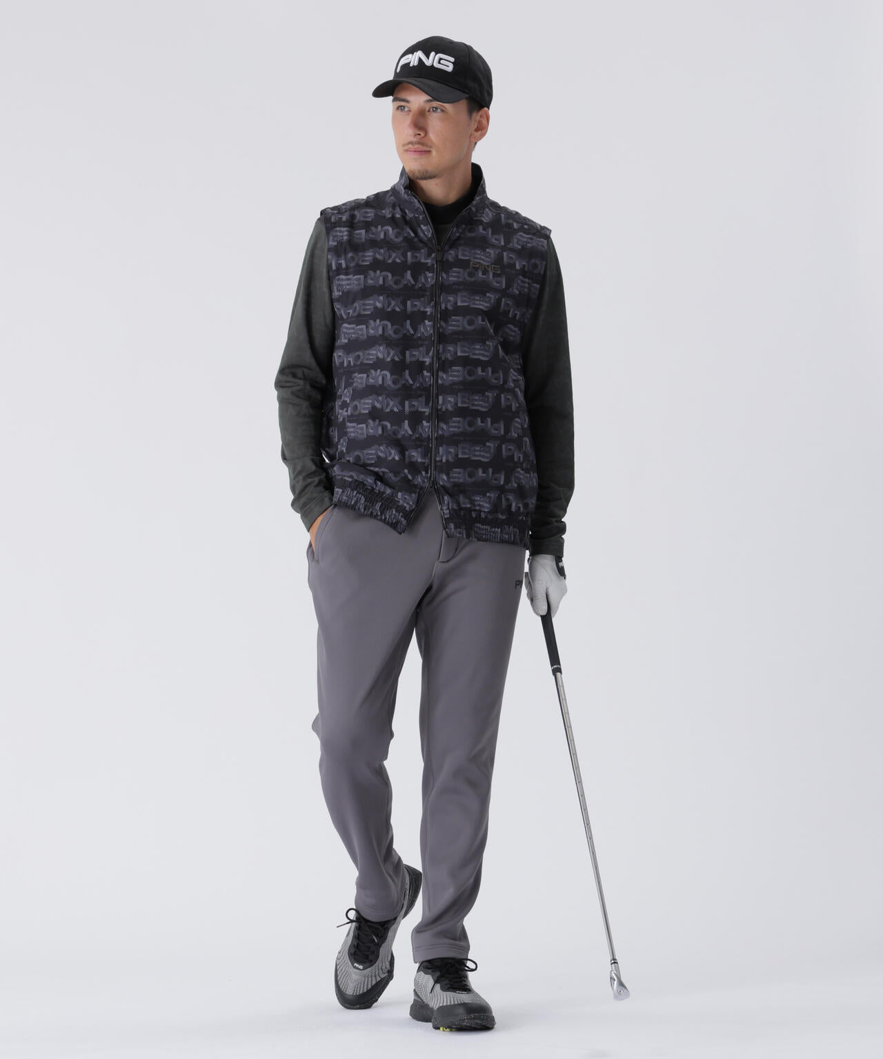 【PING APPAREL】凸凹PLAYロゴジャカード長袖ハイネックシャツ ＜PERFORMANCE＞ (MENS)
