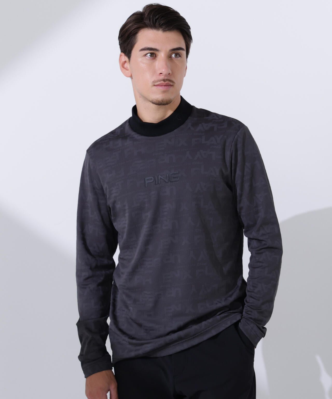 【PING APPAREL】凸凹PLAYロゴジャカード長袖ハイネックシャツ ＜PERFORMANCE＞ (MENS)