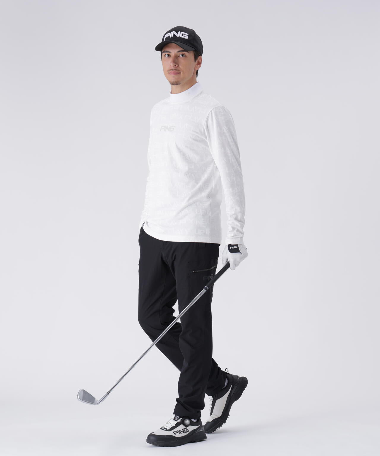 【PING APPAREL】凸凹PLAYロゴジャカード長袖ハイネックシャツ ＜PERFORMANCE＞ (MENS)