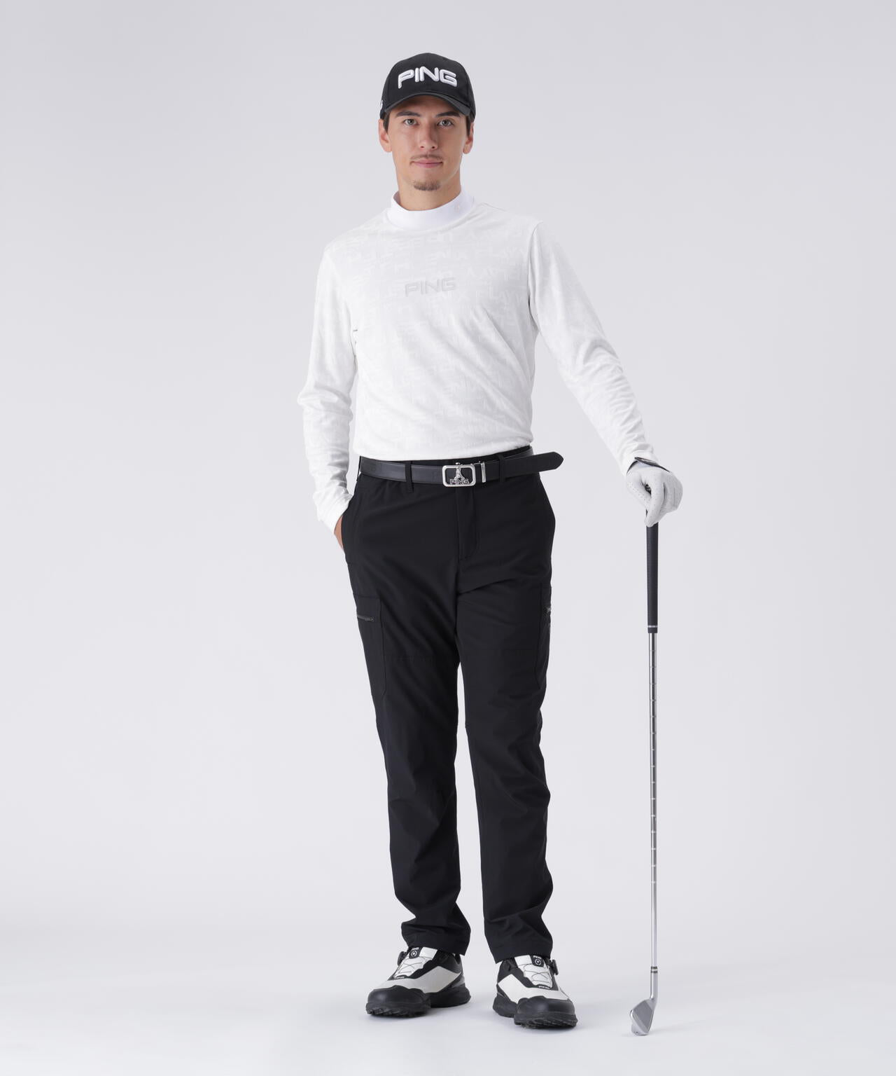 【PING APPAREL】凸凹PLAYロゴジャカード長袖ハイネックシャツ ＜PERFORMANCE＞ (MENS)