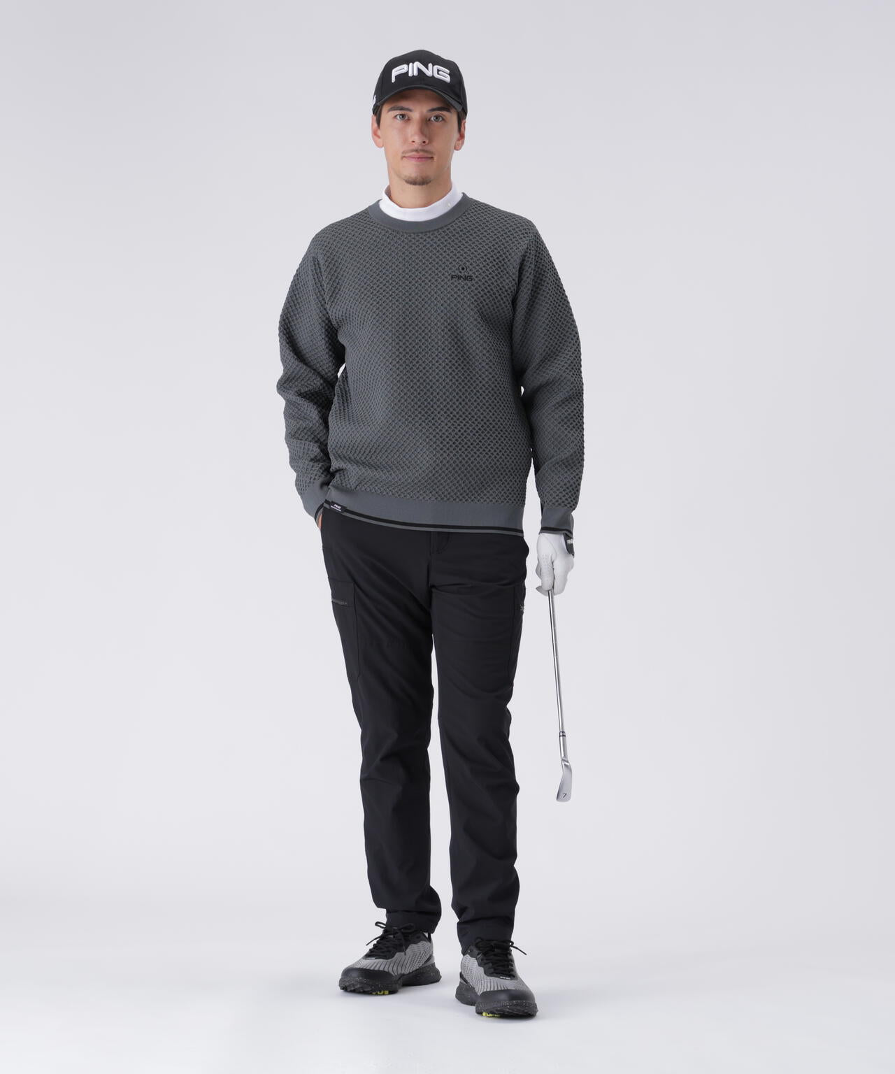 【PING APPAREL】凸凹PLAYロゴジャカード長袖ハイネックシャツ ＜PERFORMANCE＞ (MENS)