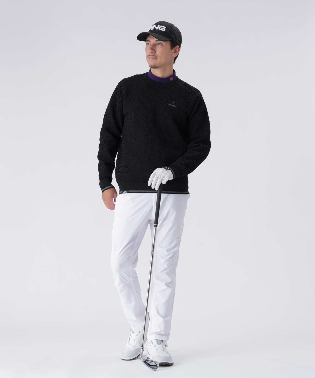 PING APPAREL】凸凹PLAYロゴジャカード長袖ハイネックシャツ