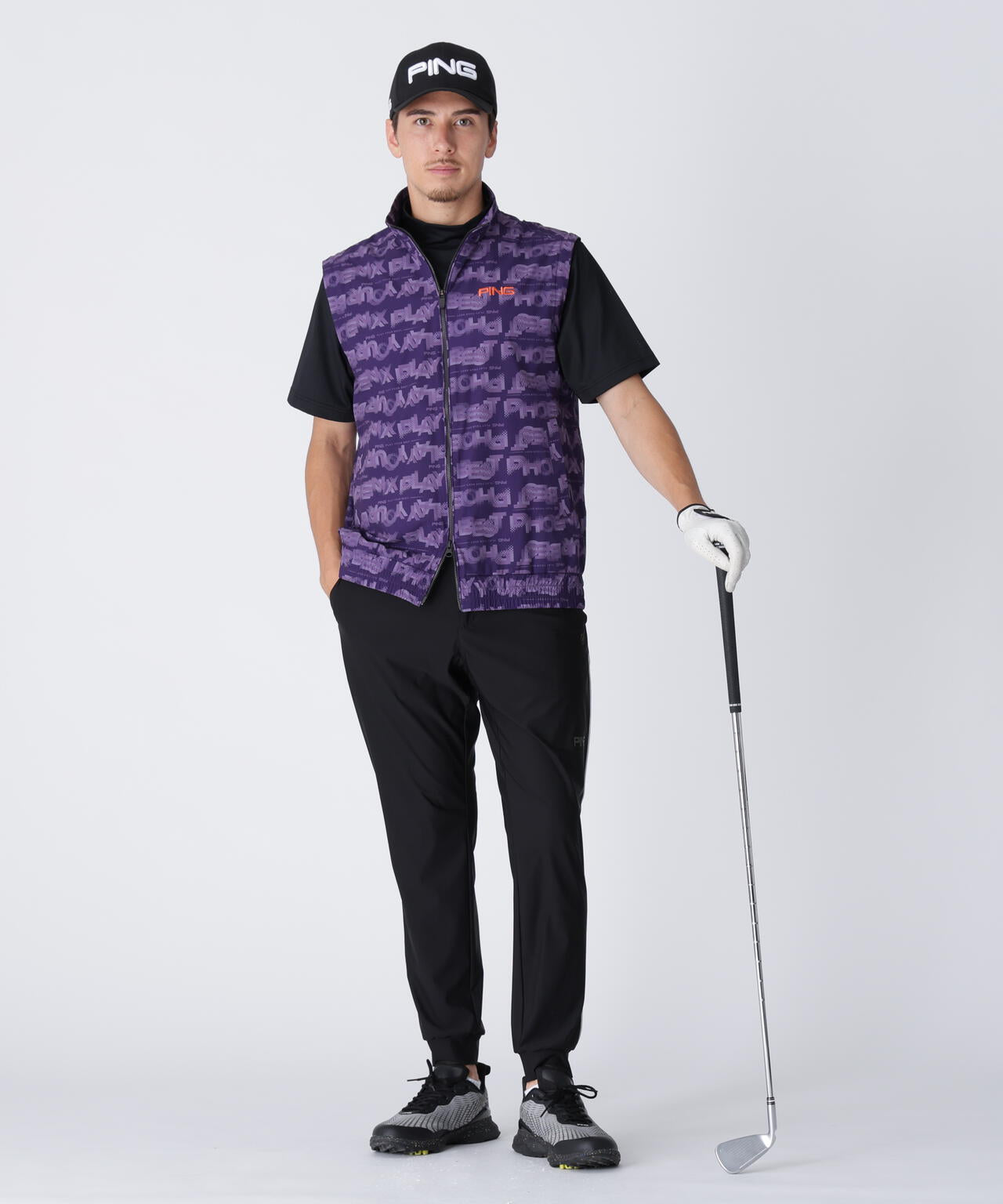 PING ブラック 長袖 ハイネック シャツ PING APPAREL】トリコット長袖ハイネックカットソー