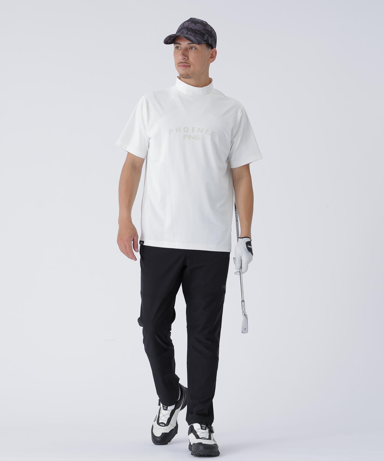 PING APPAREL】メッシュジャカード半袖ハイネックシャツ