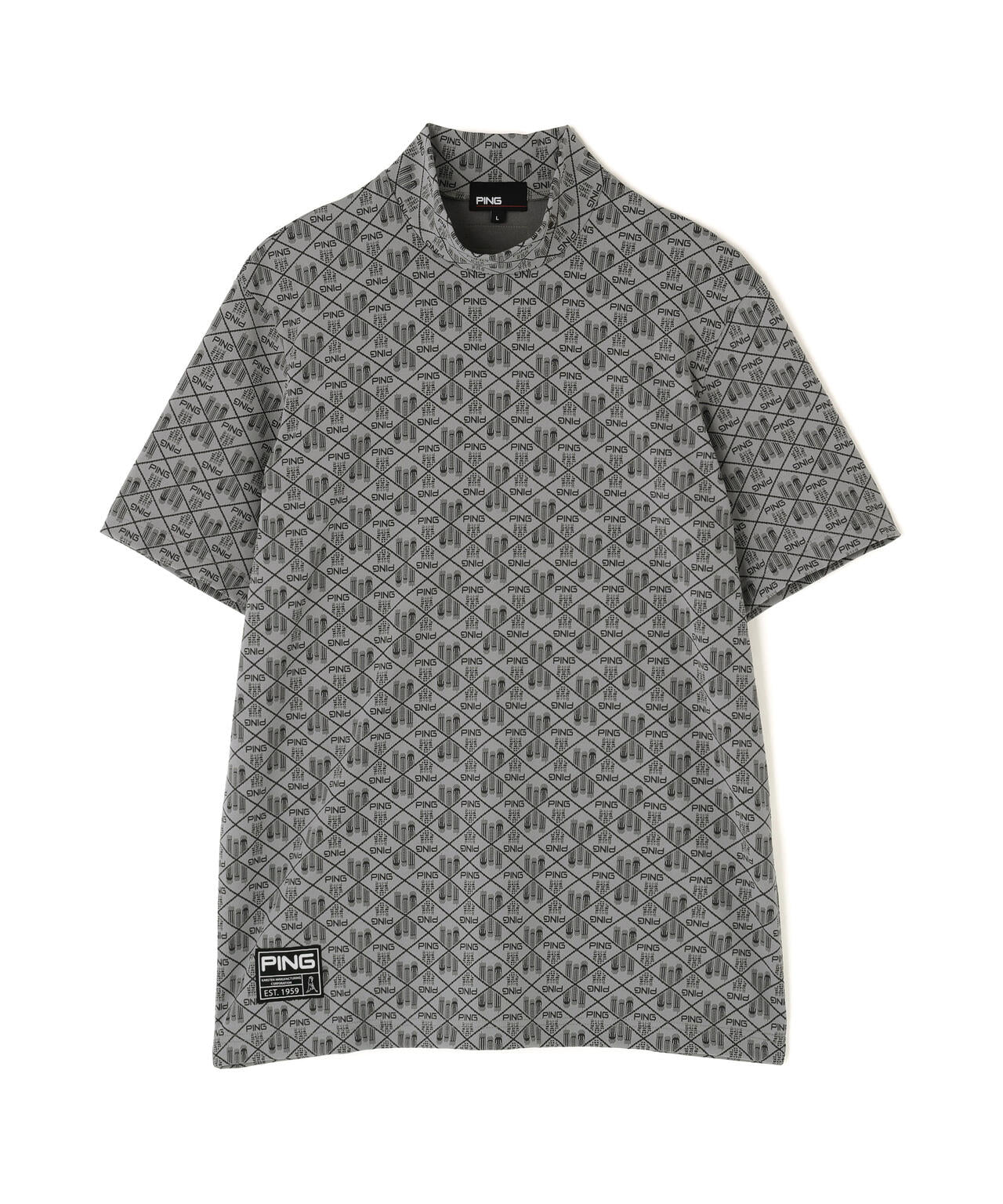 【PING APPAREL】全方向ストレッチフェニックスシティ柄ジャガード半袖ハイネックシャツ ＜GOLD＞ (MENS)