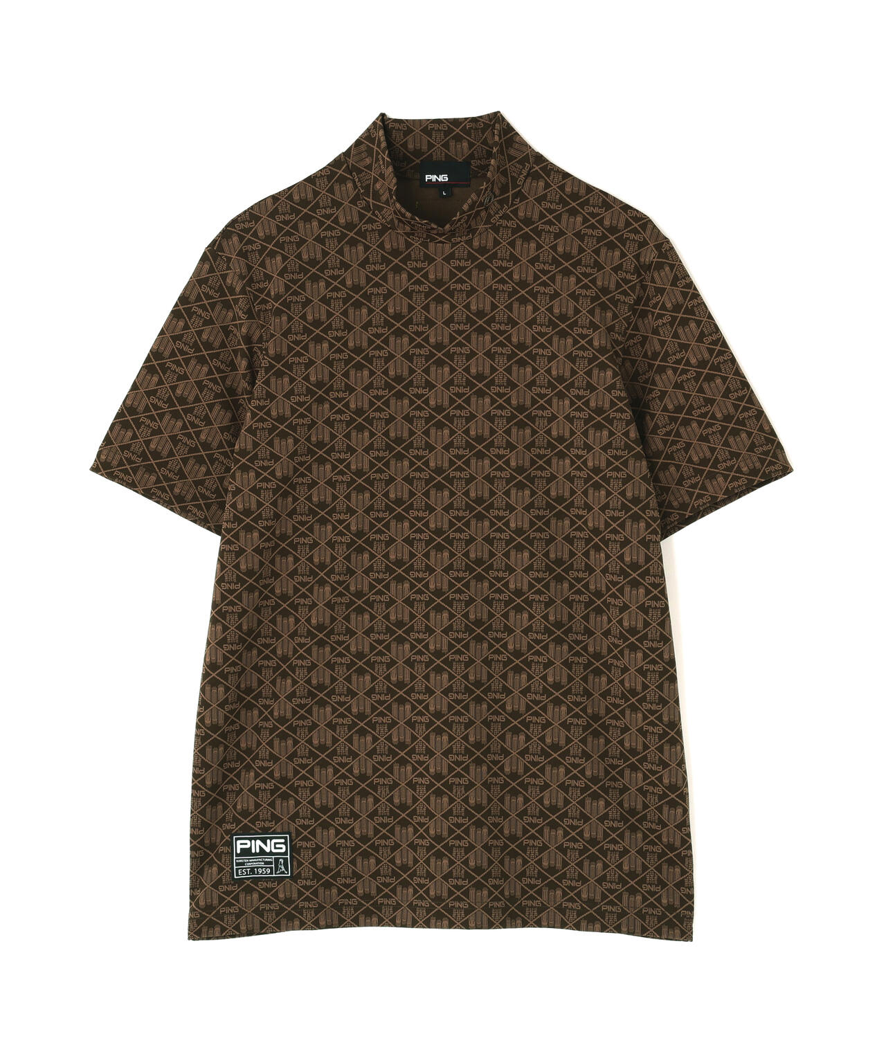 【PING APPAREL】全方向ストレッチフェニックスシティ柄ジャガード半袖ハイネックシャツ ＜GOLD＞ (MENS)