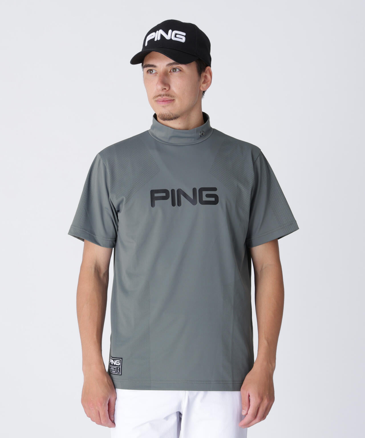 【PING APPAREL】メッシュジャカード半袖ハイネックシャツ ＜GOLD＞ (MENS)