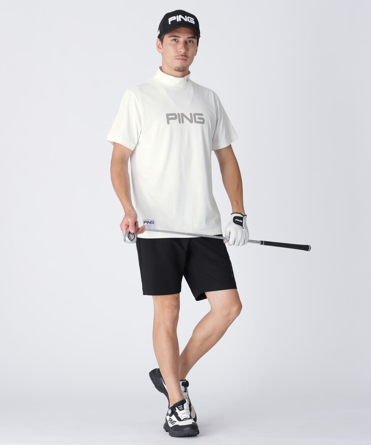 【PING APPAREL】メッシュジャカード半袖ハイネックシャツ ＜GOLD＞ (MENS)
