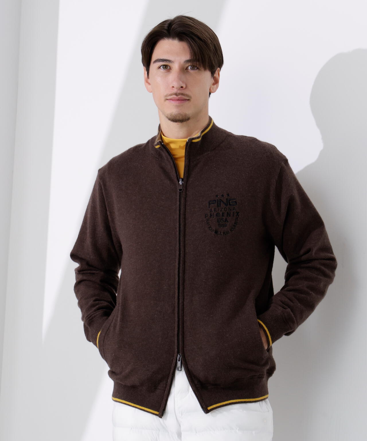 PING APPAREL】プレーンニット/布帛 リバーシブルニットブルゾン