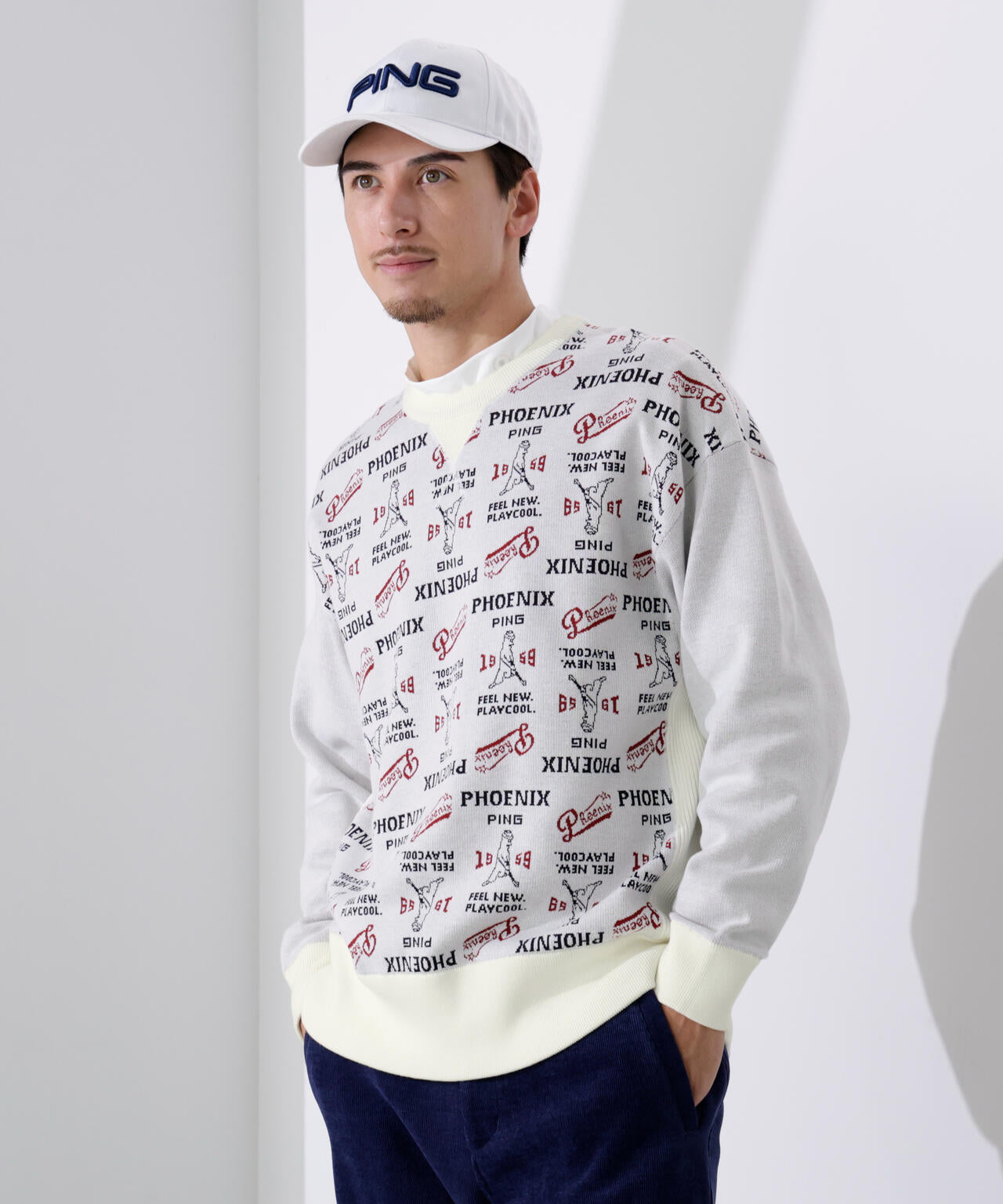 PING APPAREL】ジャカードクルーネックニットプルオーバー ＜NATIVE