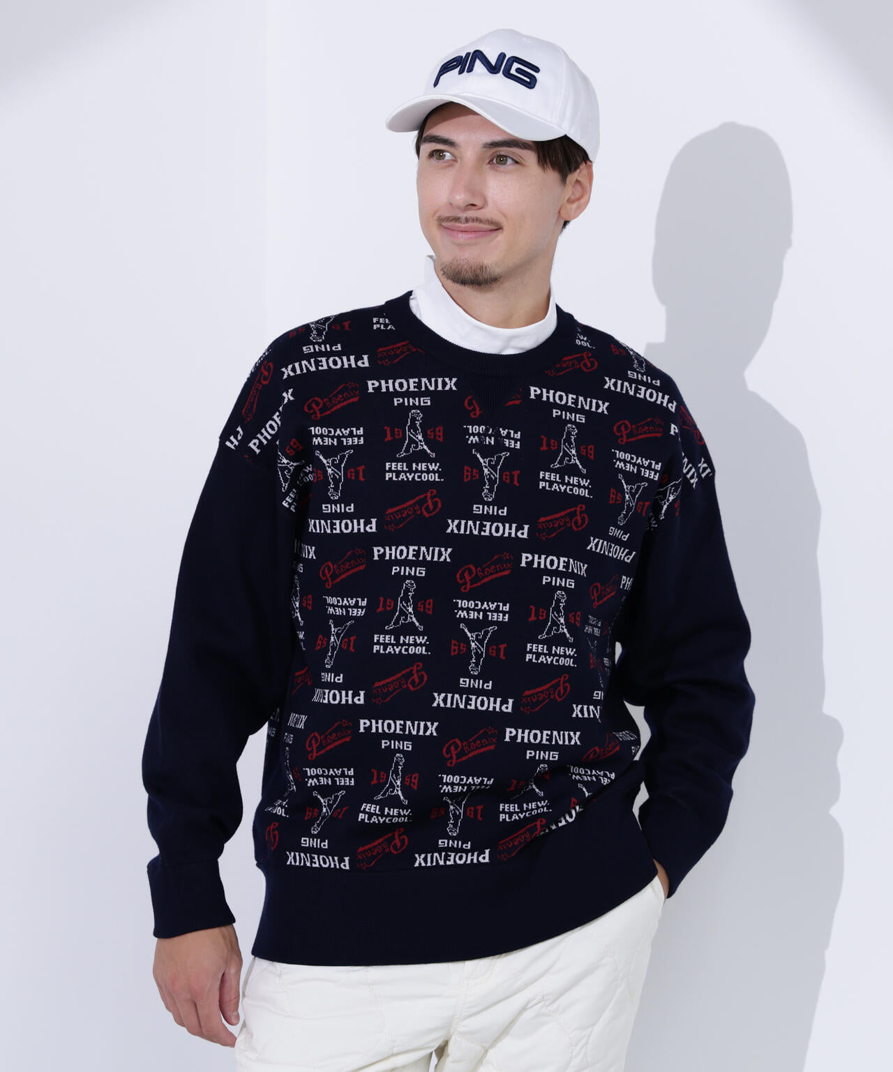 PING APPAREL】ジャカードクルーネックニットプルオーバー