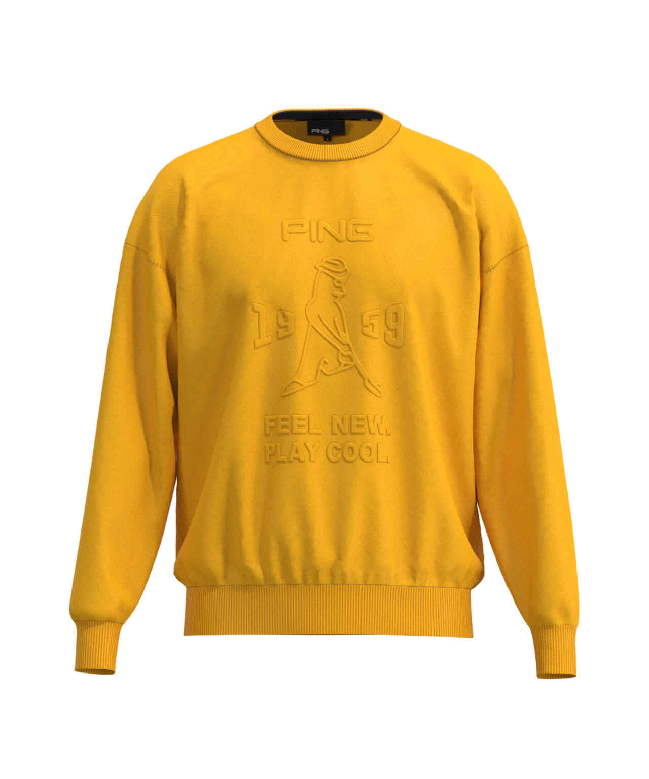 PING APPAREL】エンボス加工ウールライククルーネックニットプル