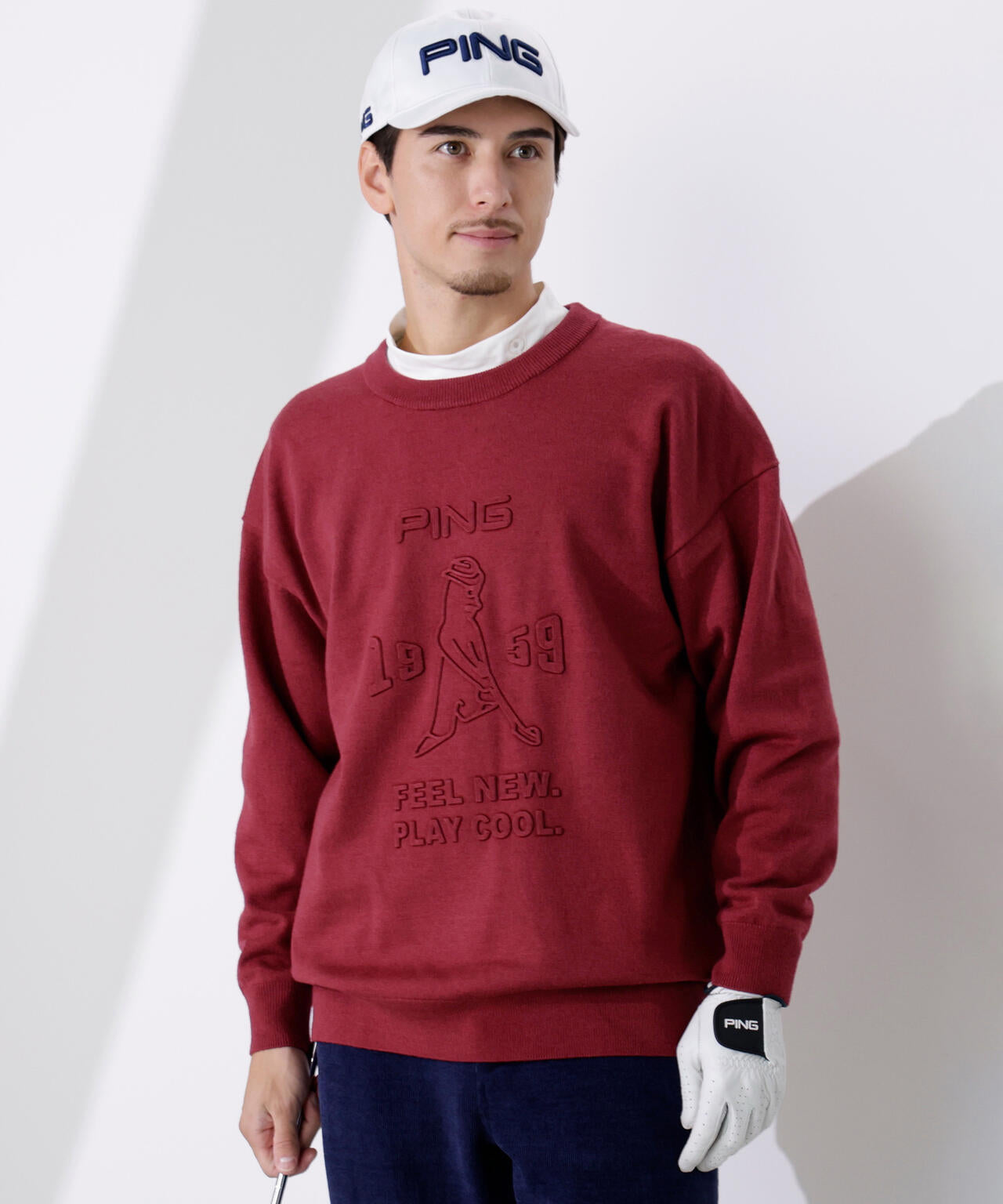 【PING APPAREL】エンボス加工ウールライククルーネックニットプルオーバー ＜NATIVE＞ (MENS)