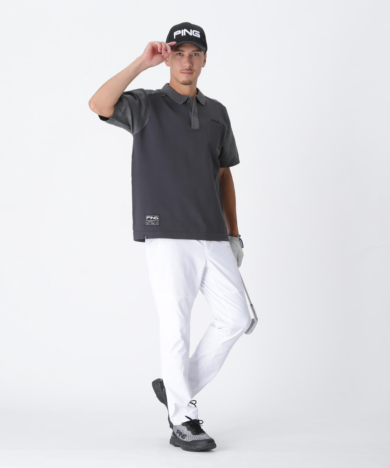 【PING APPAREL】バイカラーニットポロシャツ ＜GOLD＞ (MENS)