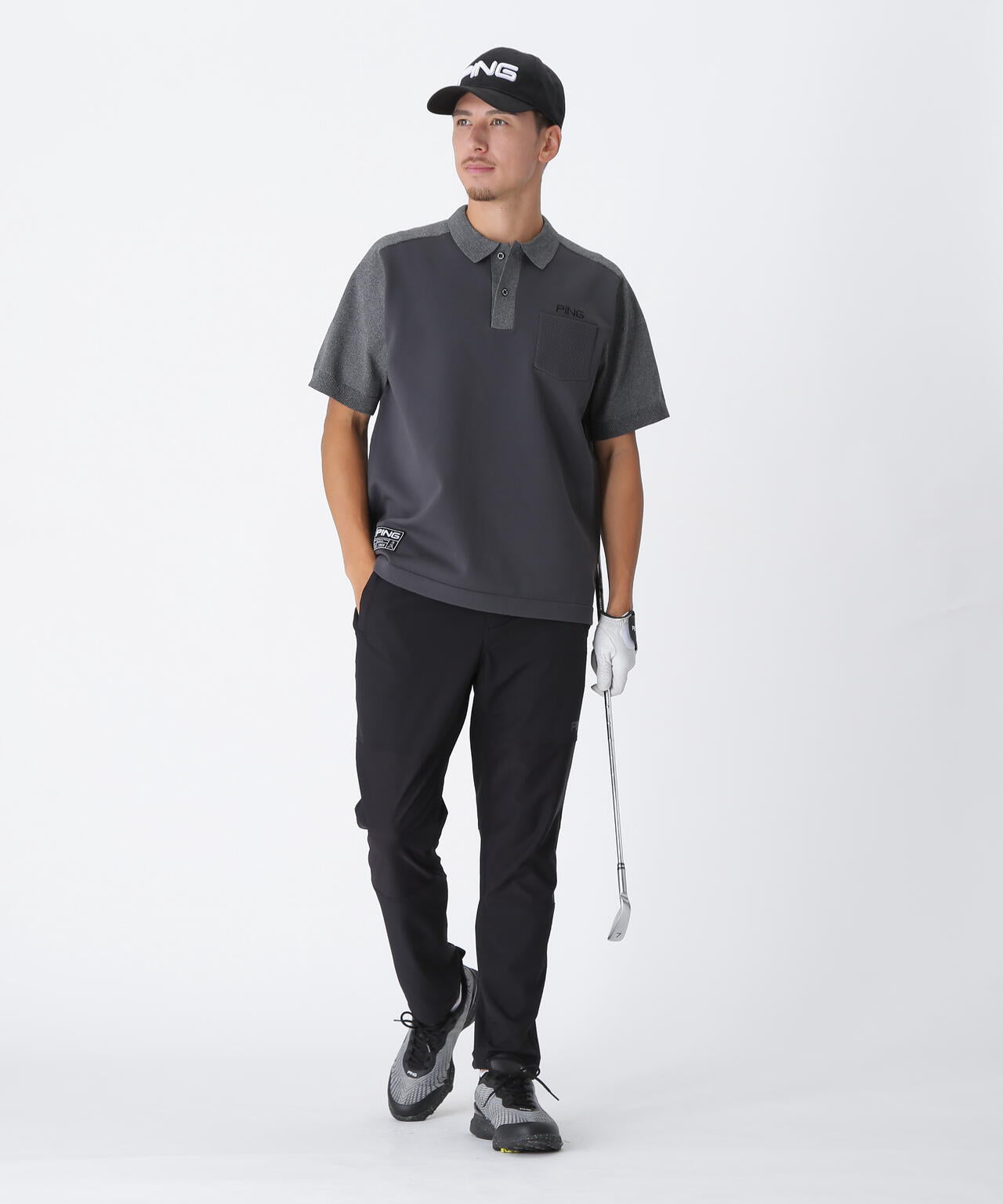 【PING APPAREL】バイカラーニットポロシャツ ＜GOLD＞ (MENS)