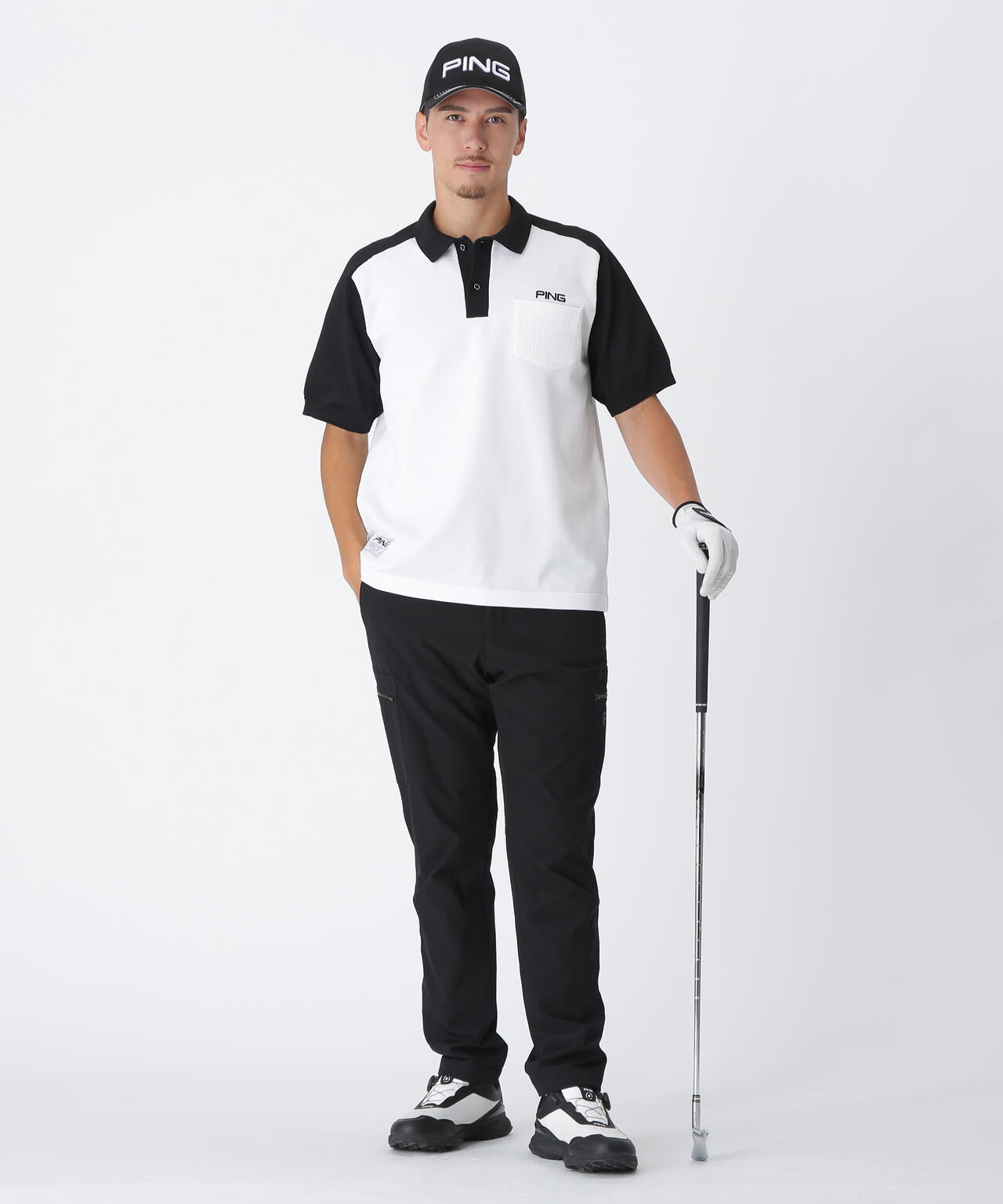 【PING APPAREL】バイカラーニットポロシャツ ＜GOLD＞ (MENS)