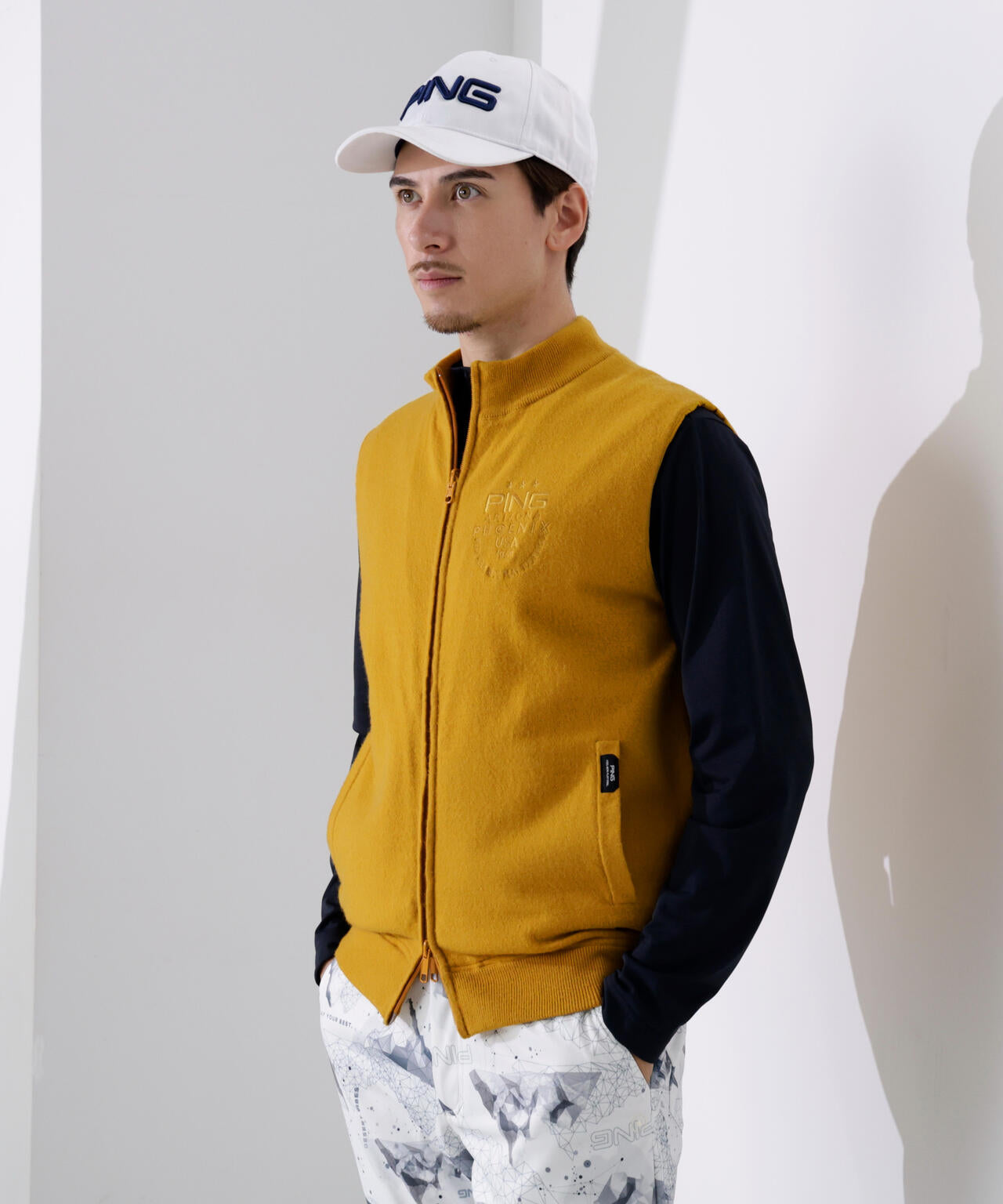 【PING APPAREL】プレーンニット/布帛 リバーシブルフルジップニットベスト ＜PERFORMANCE＞ (MENS)