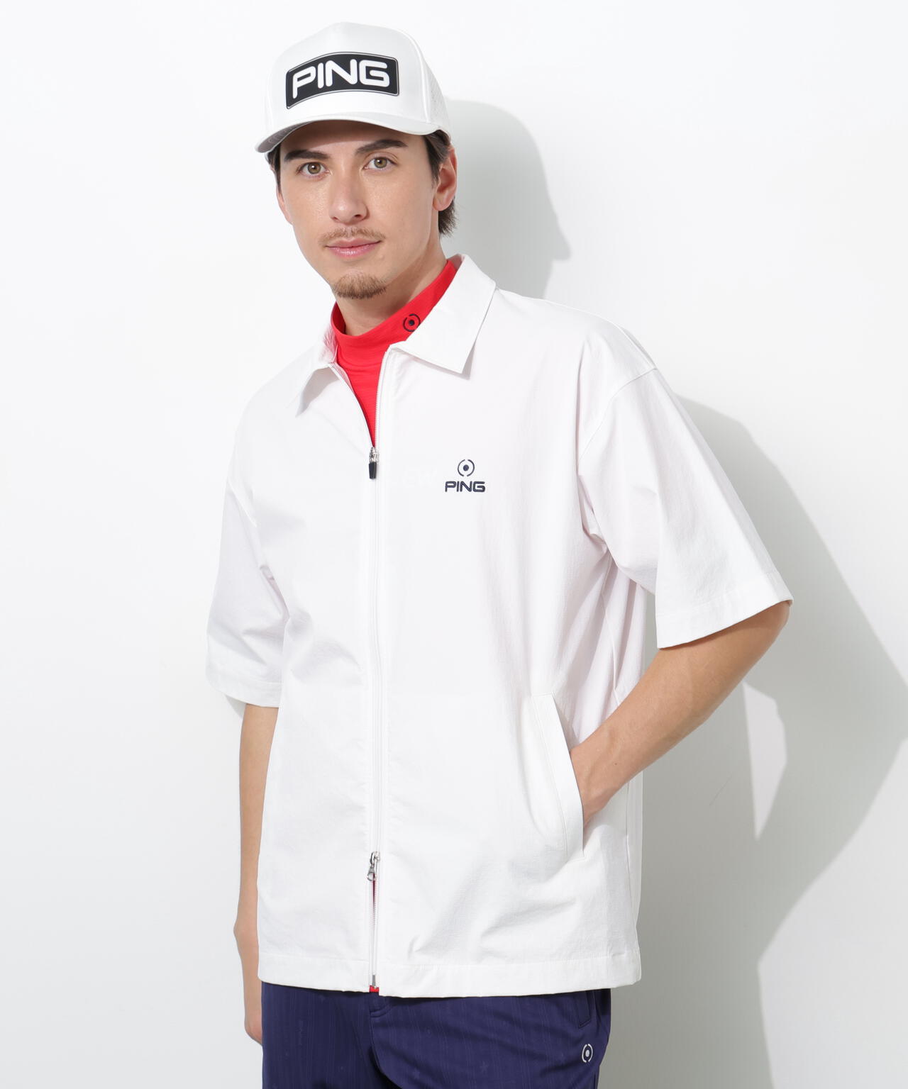 PING APPAREL】ストレッチリップストップ半袖フルジップシャツ
