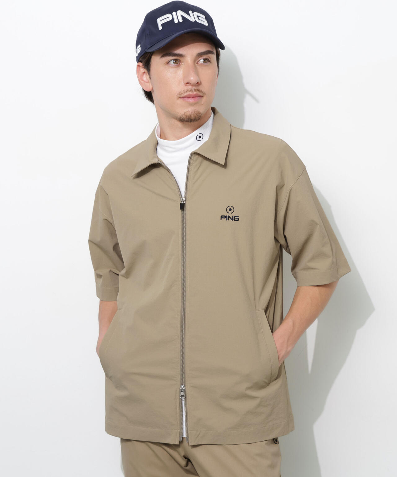 PING APPAREL】ストレッチリップストップ半袖フルジップシャツ