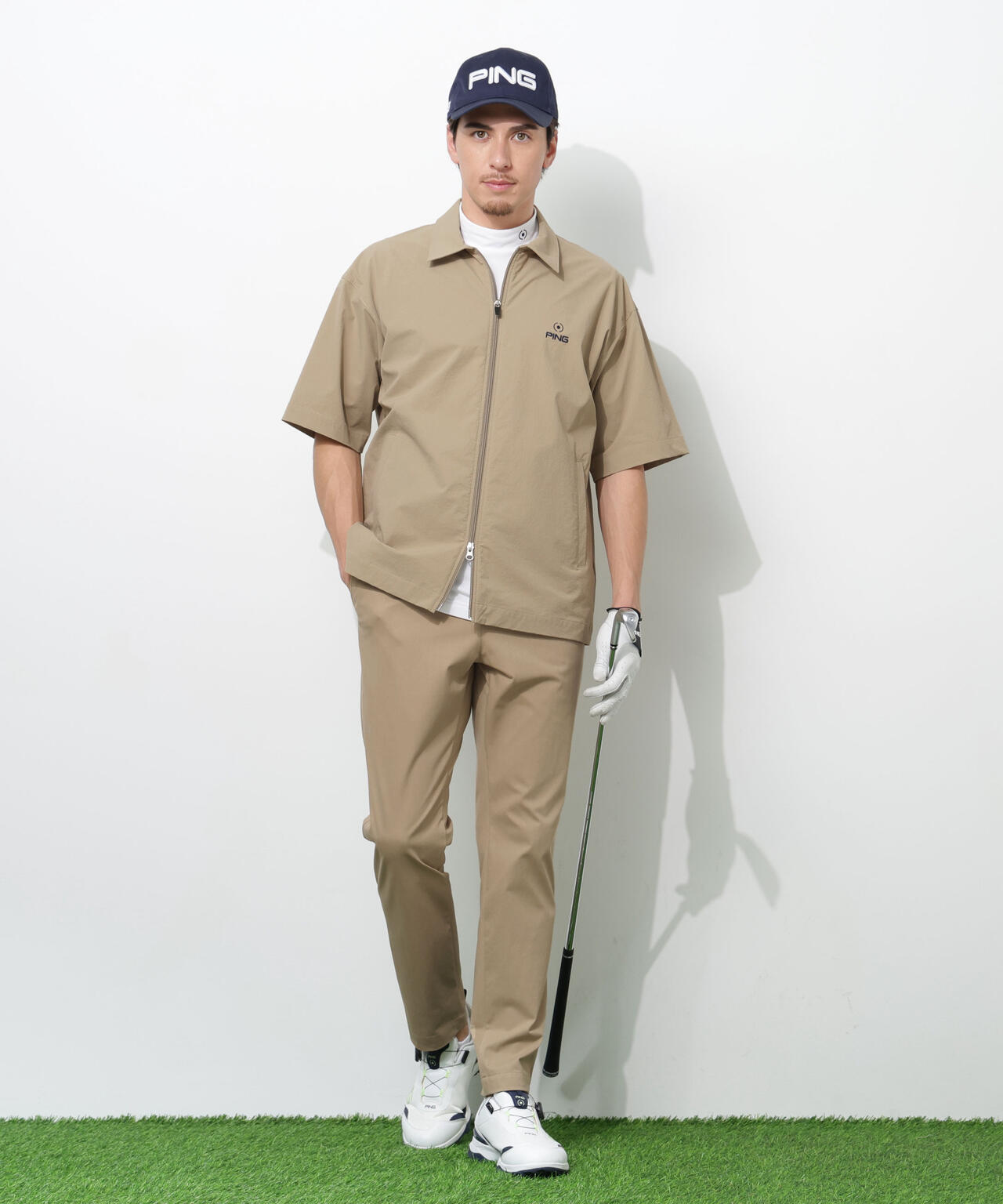PING APPAREL】ストレッチリップストップ半袖フルジップシャツ