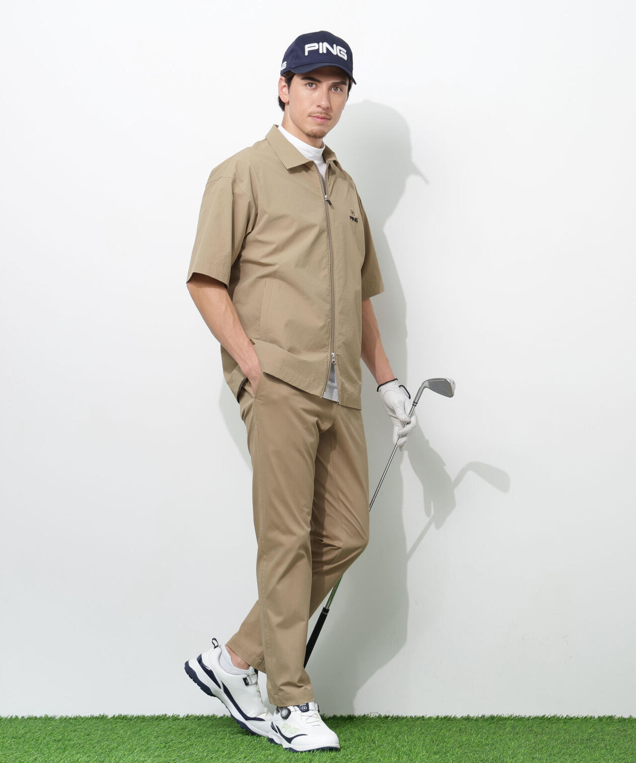 PING APPAREL】ストレッチリップストップ半袖フルジップシャツ