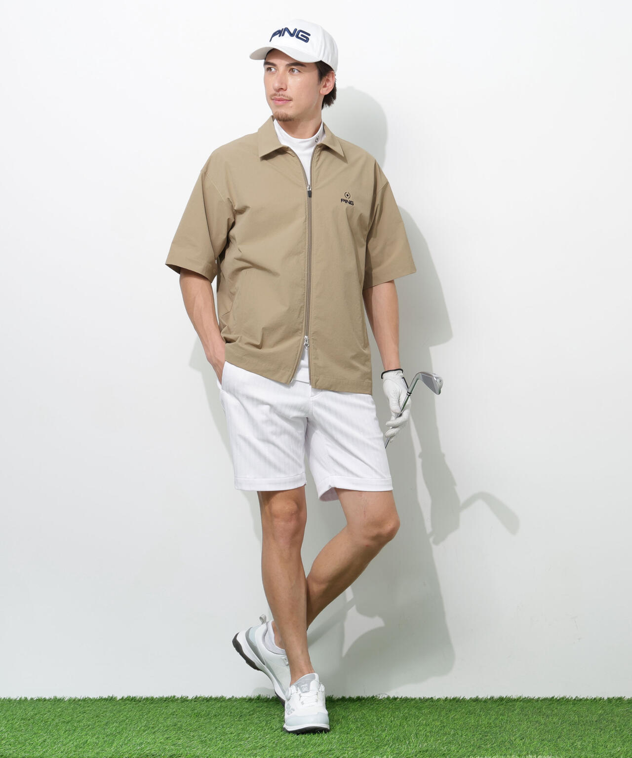 PING APPAREL】ストレッチリップストップ半袖フルジップシャツ