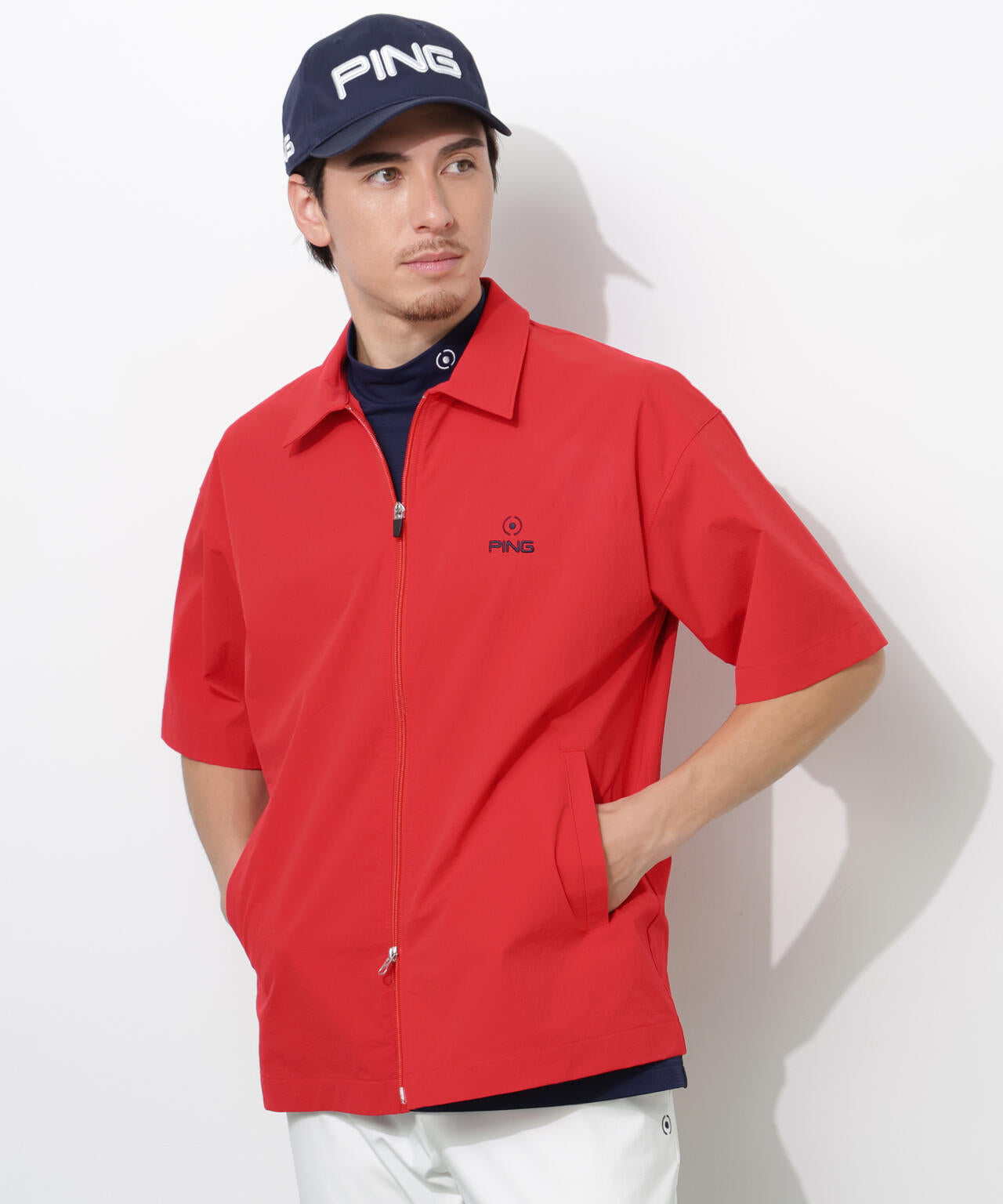 PING APPAREL】ストレッチリップストップ半袖フルジップシャツ