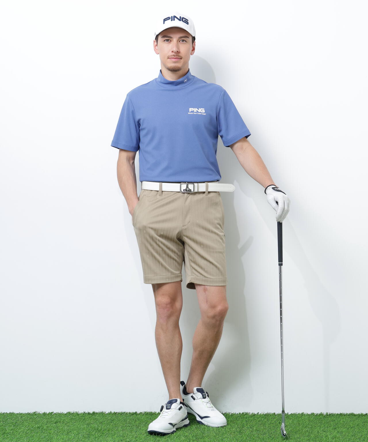 【PING APPAREL】全方向ストレッチ凸凹ストライプジャカードショートパンツ ＜NATIVE＞ (MENS)
