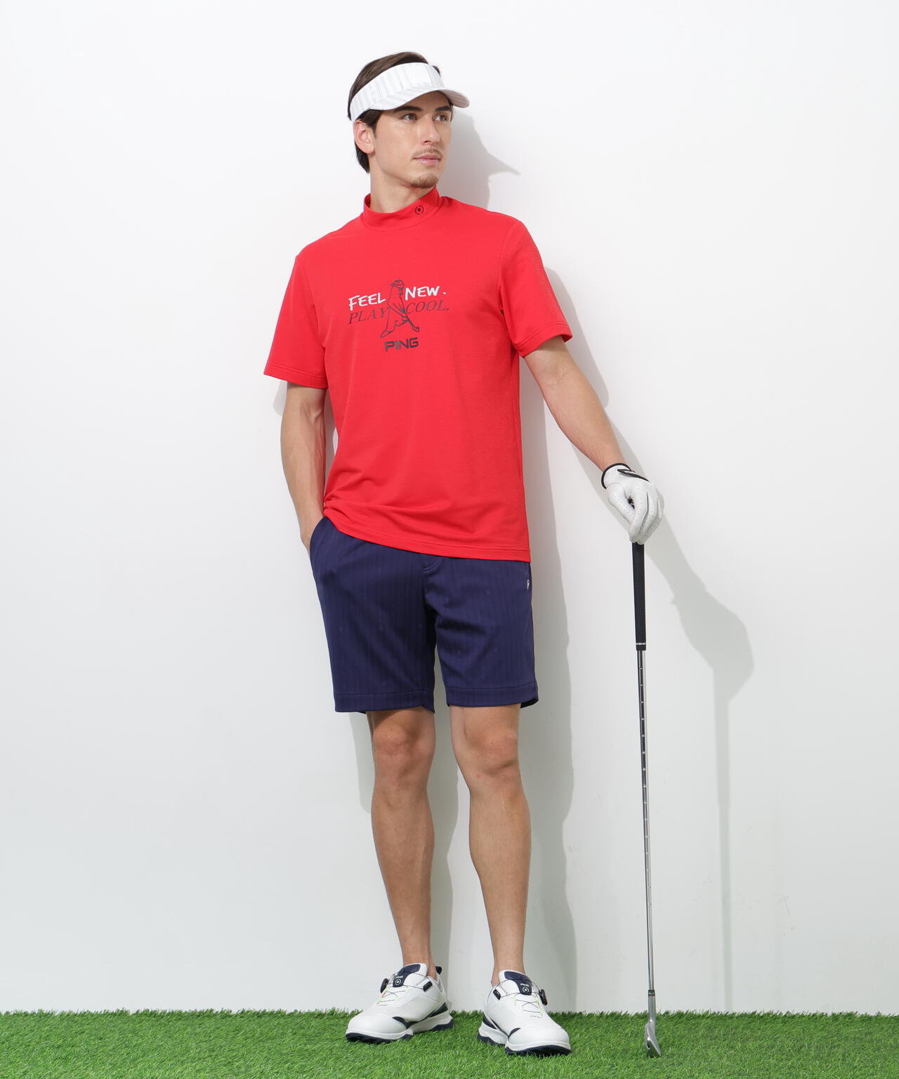 【PING APPAREL】全方向ストレッチ凸凹ストライプジャカードショートパンツ ＜NATIVE＞ (MENS)