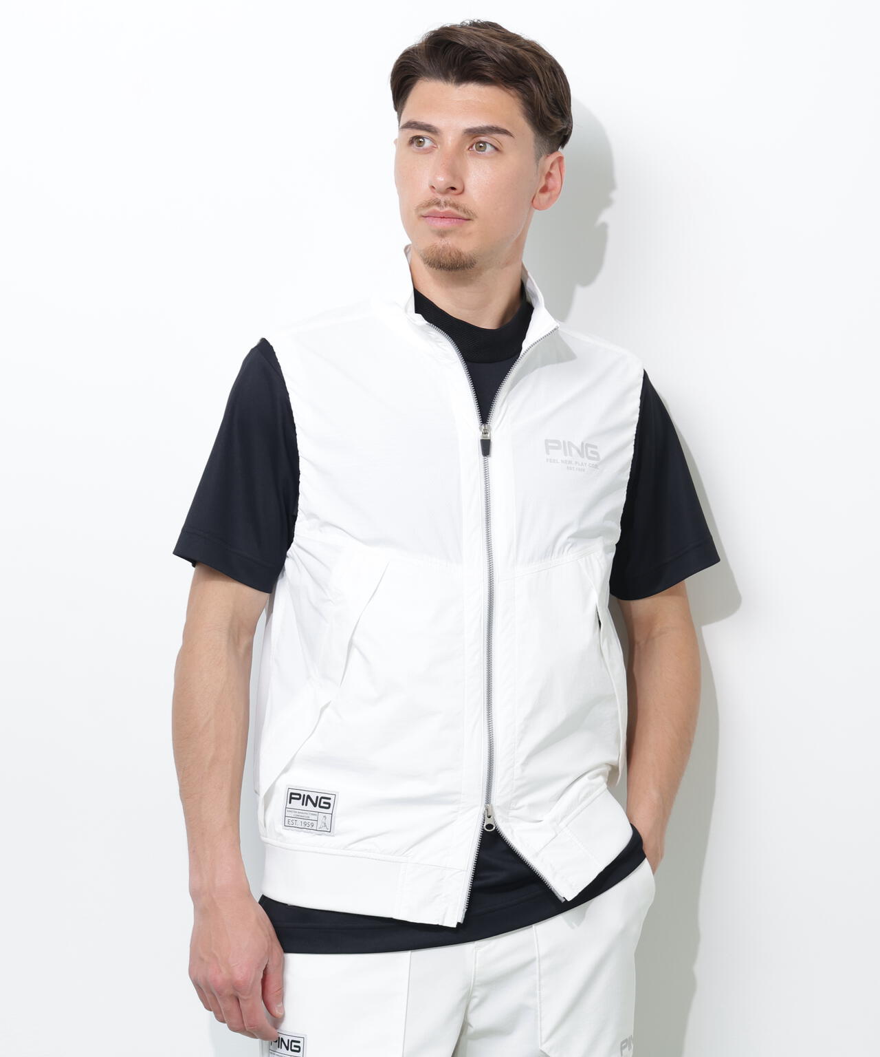 【PING APPAREL】ストレッチリップストップ高機能フルジップベスト ＜GOLD＞ (MENS)