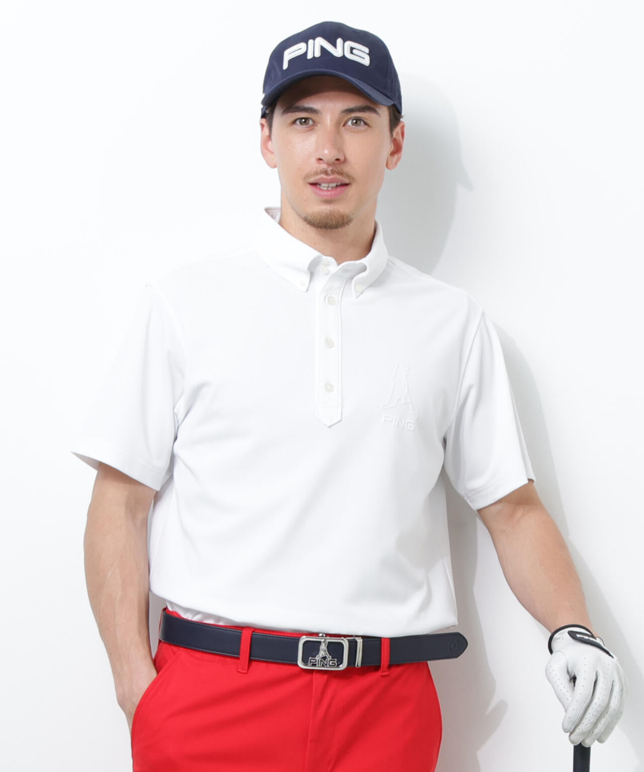 PING APPAREL】Mr.PINGエンボスカノコ レイブロック半袖ボタンダウン