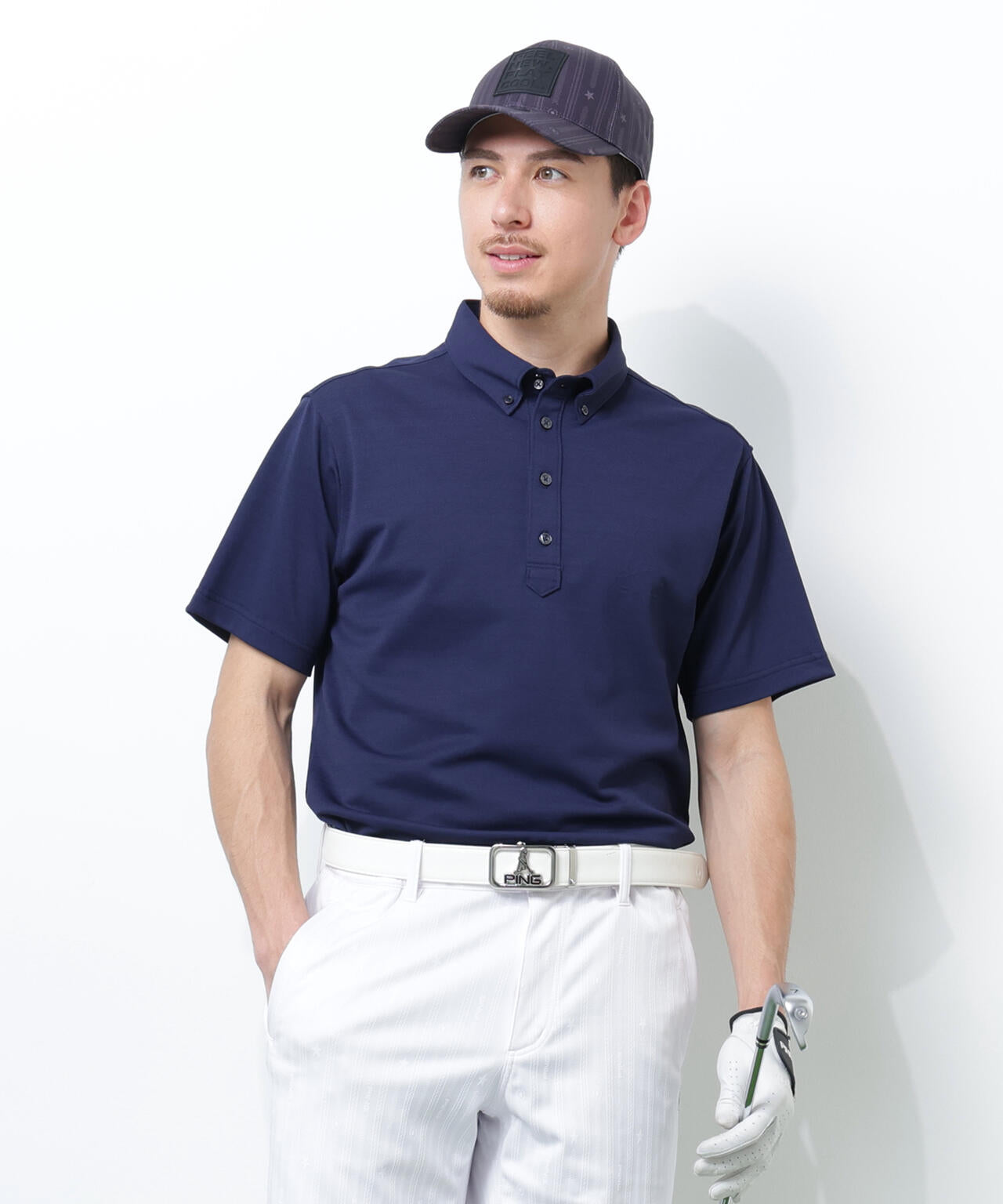 PING APPAREL】Mr.PINGエンボスカノコ レイブロック半袖ボタンダウン