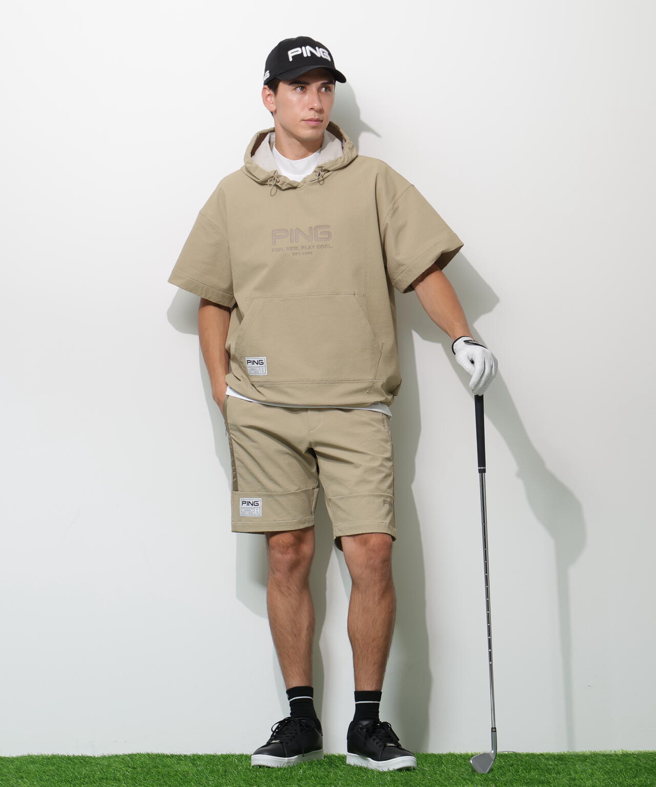 【PING APPAREL】遮熱変形カノコ半袖フーディプルオーバー ＜GOLD＞ (MENS)