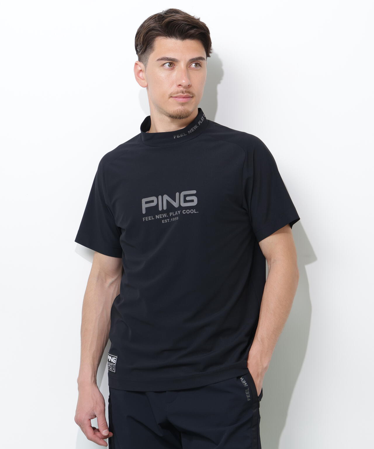 PING APPAREL】レイブロックエコマイクロカノコ半袖ハイネックシャツ