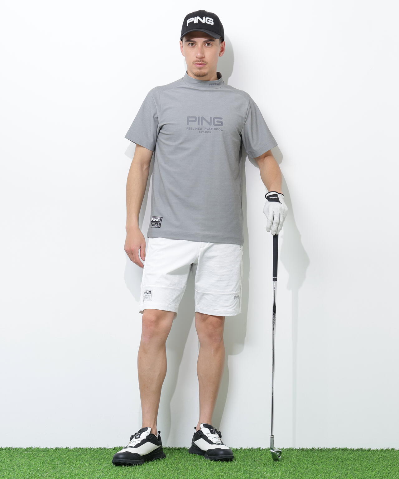 PING APPAREL】レイブロックエコマイクロカノコ半袖ハイネックシャツ