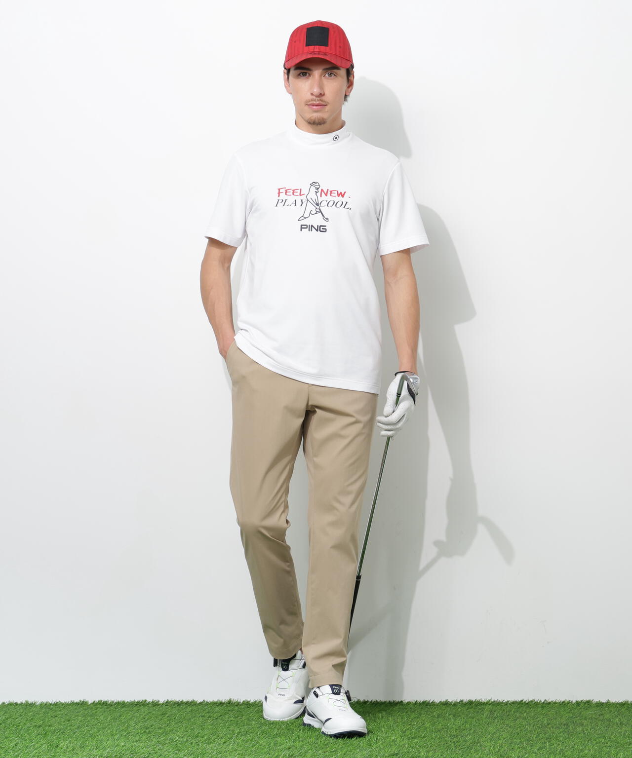 【PING APPAREL】SNAPTEXカノコインレーMr.PINGプリント半袖ハイネックカットソー ＜NATIVE＞ (MENS)
