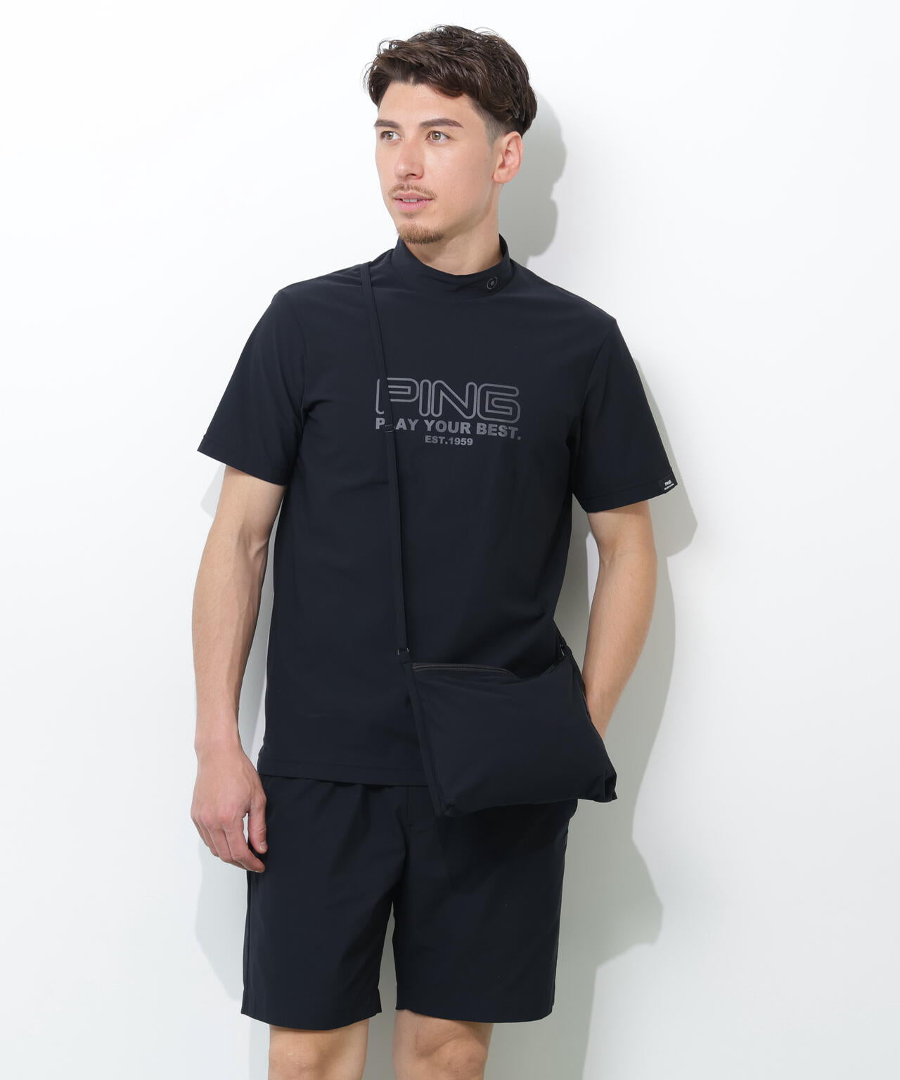 PING APPAREL】全方向ストレッチドットメッシュ半袖ハイネックシャツ