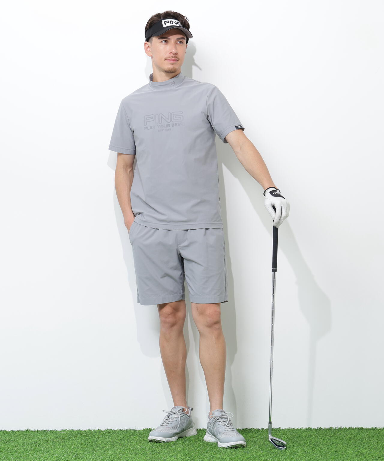 PING APPAREL】全方向ストレッチドットメッシュ半袖ハイネックシャツ