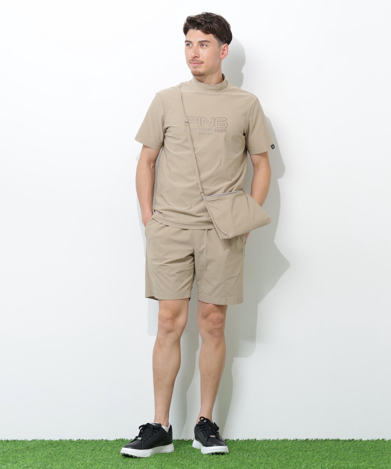 【PING APPAREL】全方向ストレッチドットメッシュ半袖ハイネックシャツ×ショートパンツ ＜PERFORMANCE＞ (MENS)