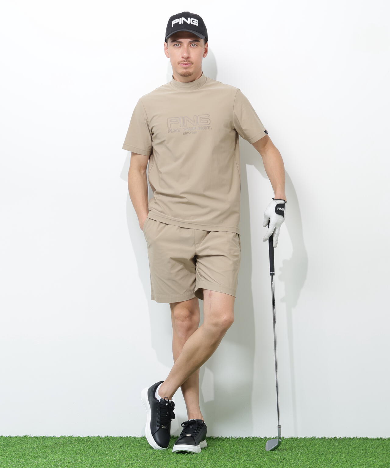 PING APPAREL】全方向ストレッチドットメッシュ半袖ハイネックシャツ