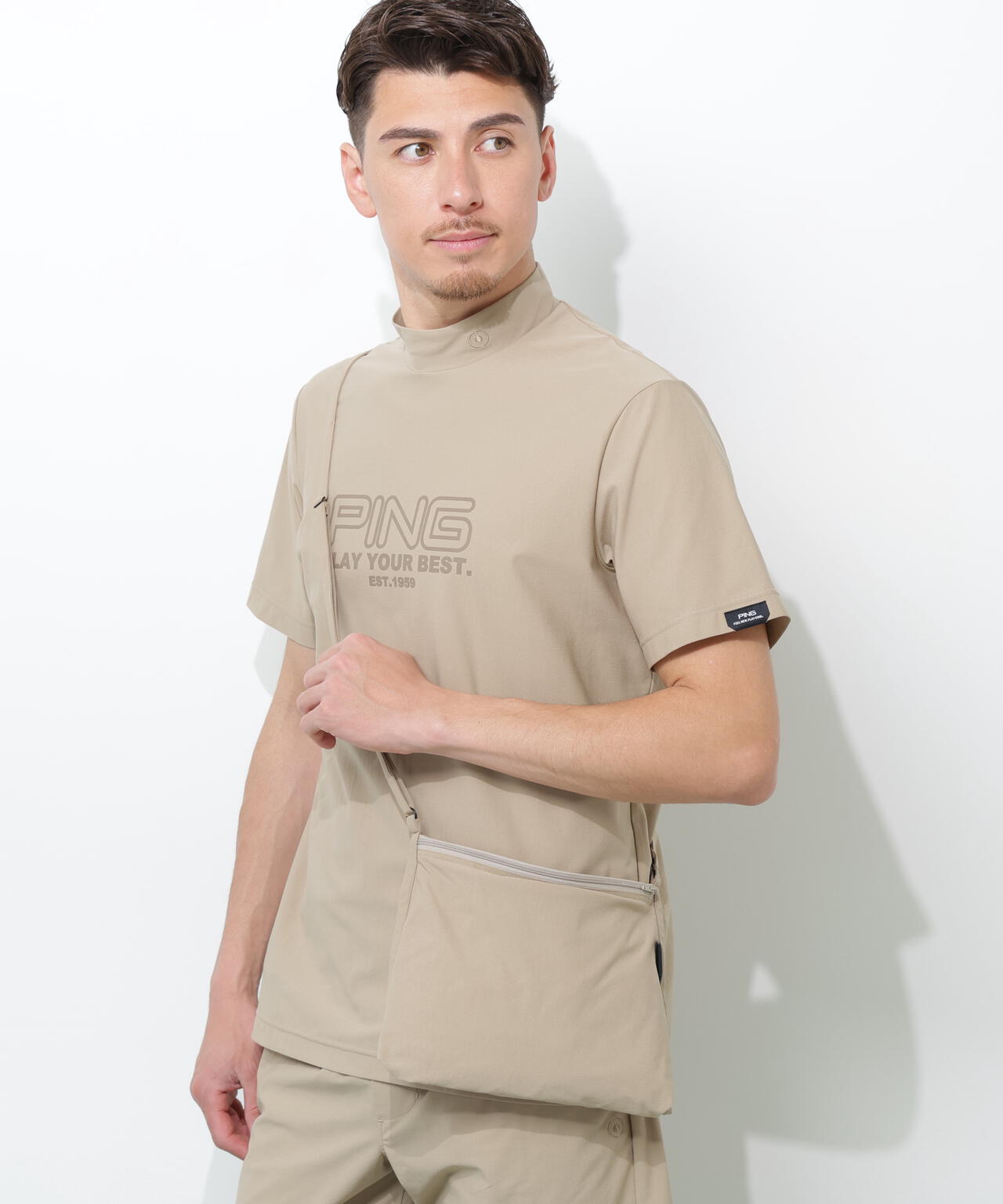 PING APPAREL】全方向ストレッチドットメッシュ半袖ハイネックシャツ