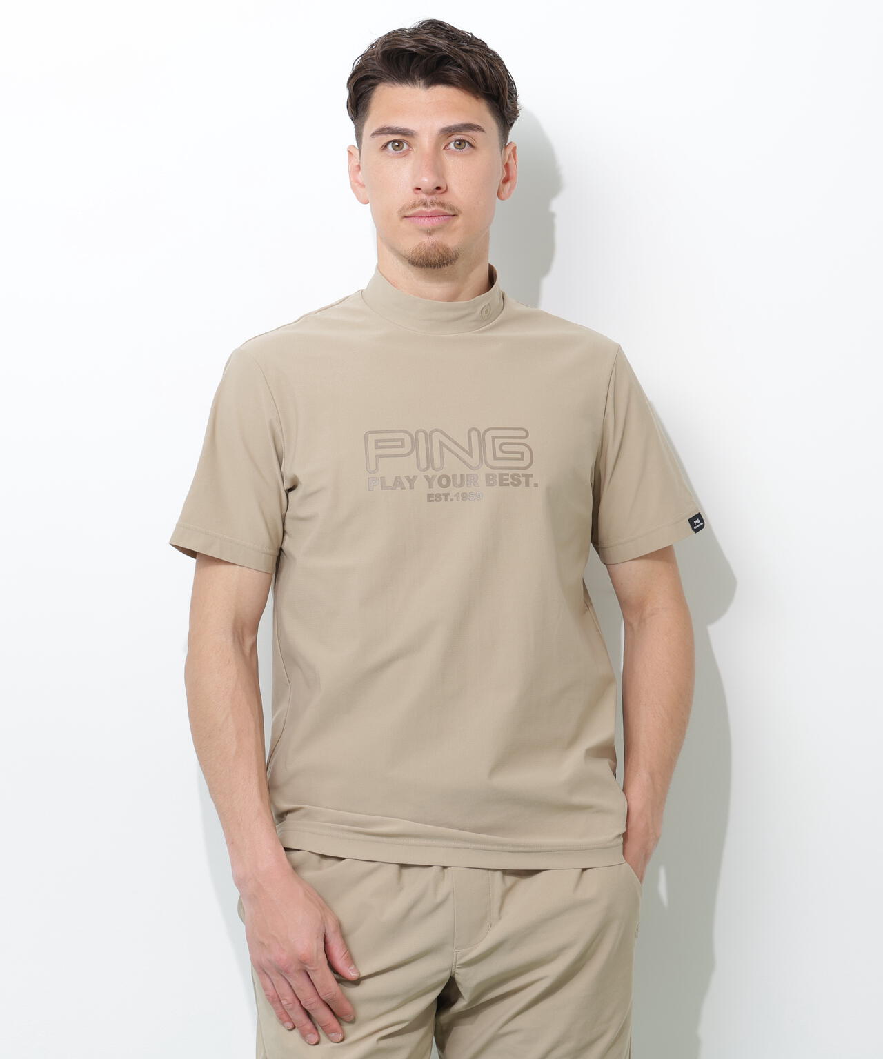 PING APPAREL】全方向ストレッチドットメッシュ半袖ハイネックシャツ