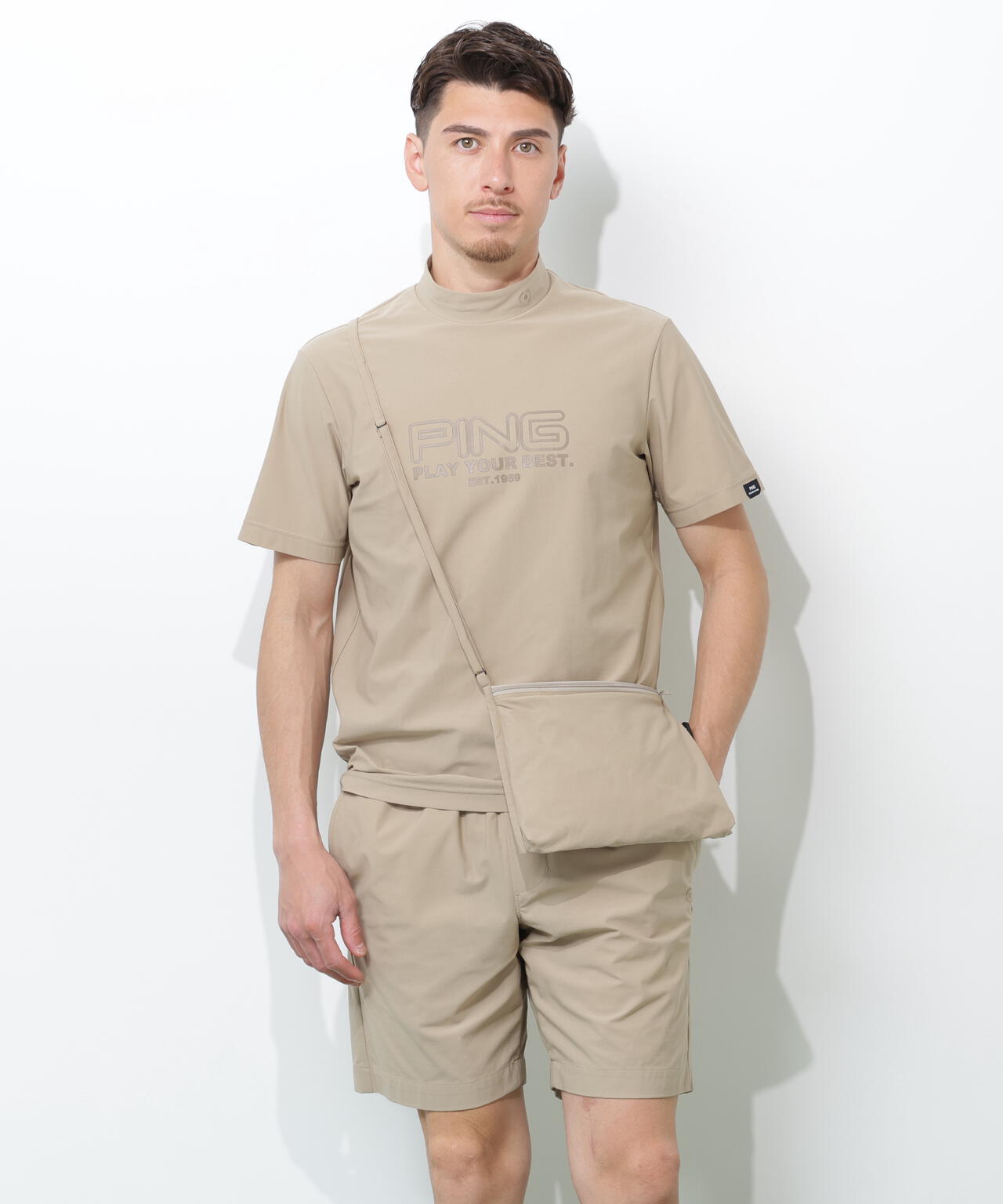 PING APPAREL】全方向ストレッチドットメッシュ半袖ハイネックシャツ