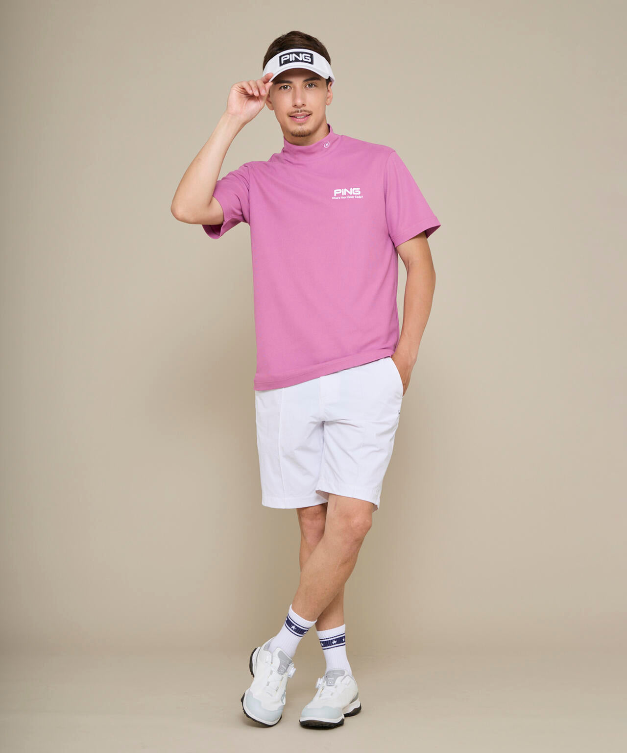 【PING APPAREL】【10カラーシリーズ】PEカノコ半袖ハイネックシャツ ＜NATIVE＞ (MENS)
